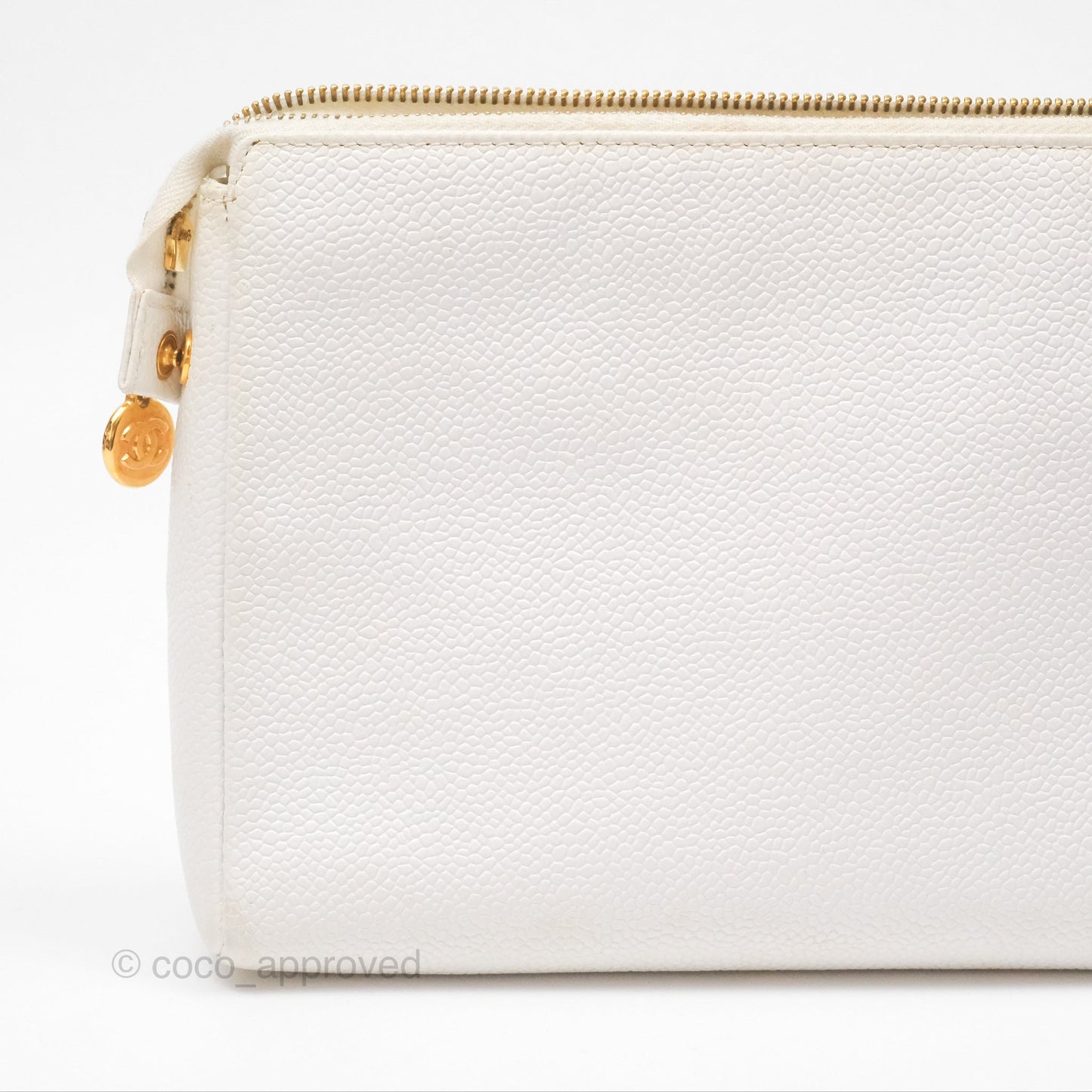 Chanel Vintage CC Clutch White Caviar Gold Hardware
