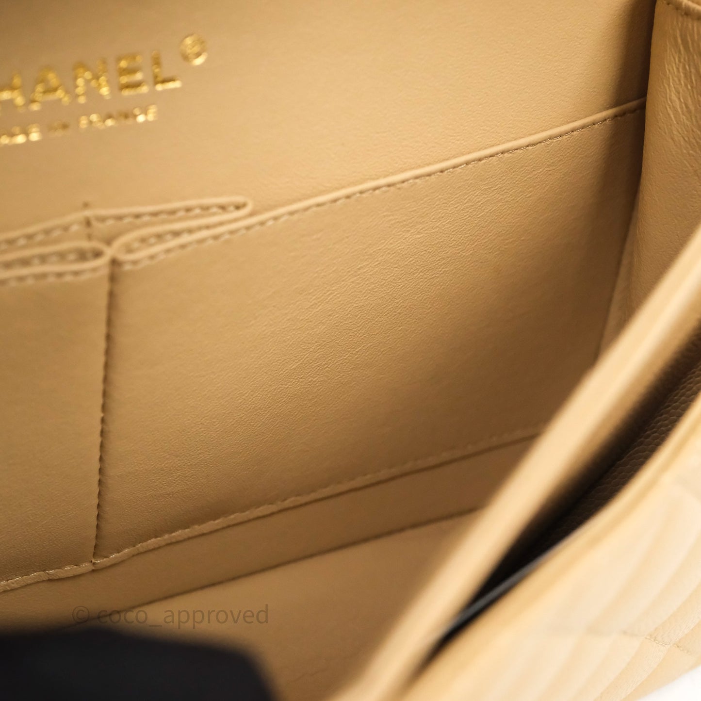 Chanel Classic M/L Medium Flap Quilted Beige Caviar Gold Hardware
