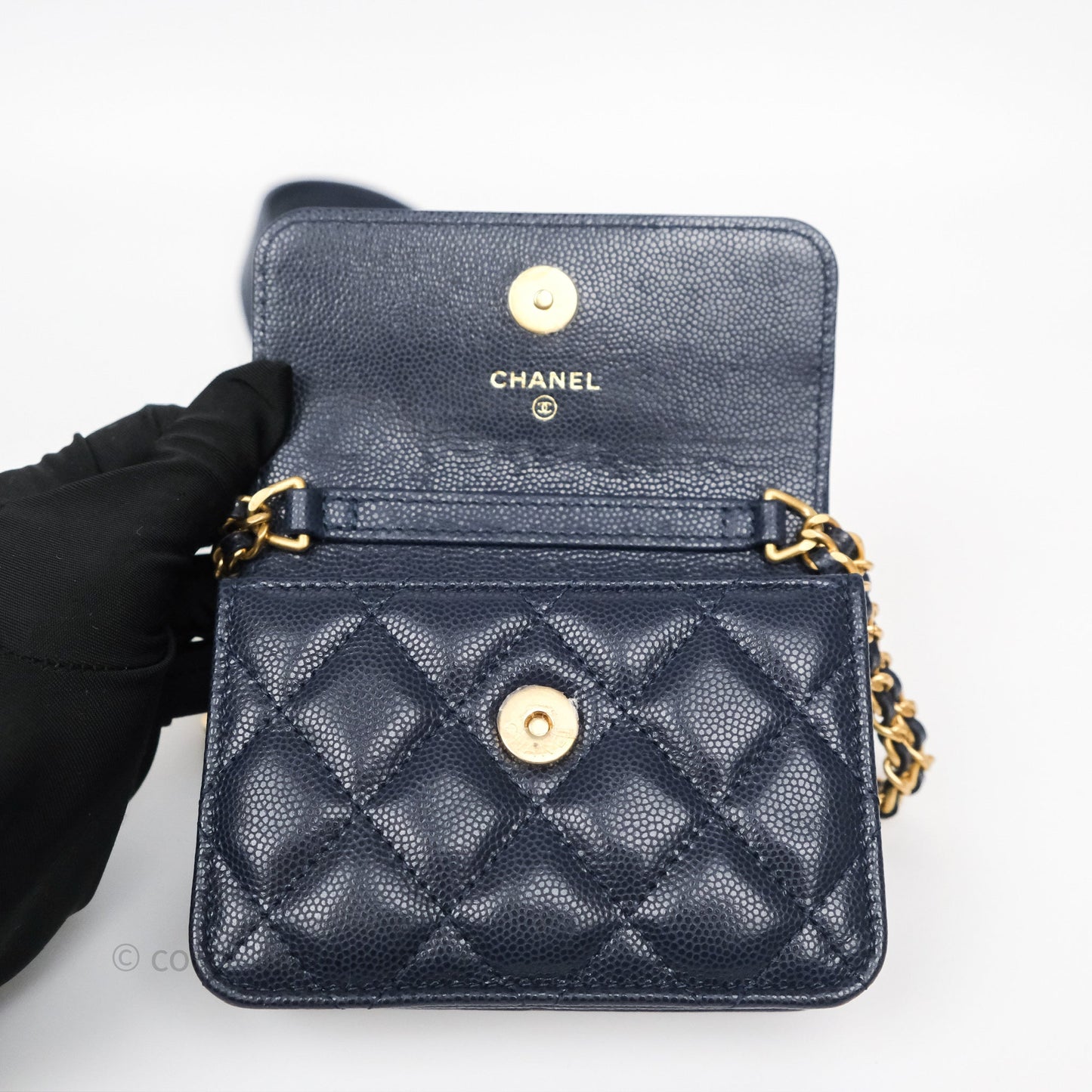 Chanel Twist Your Button Coin Purse With Chain Navy Shiny Caviar