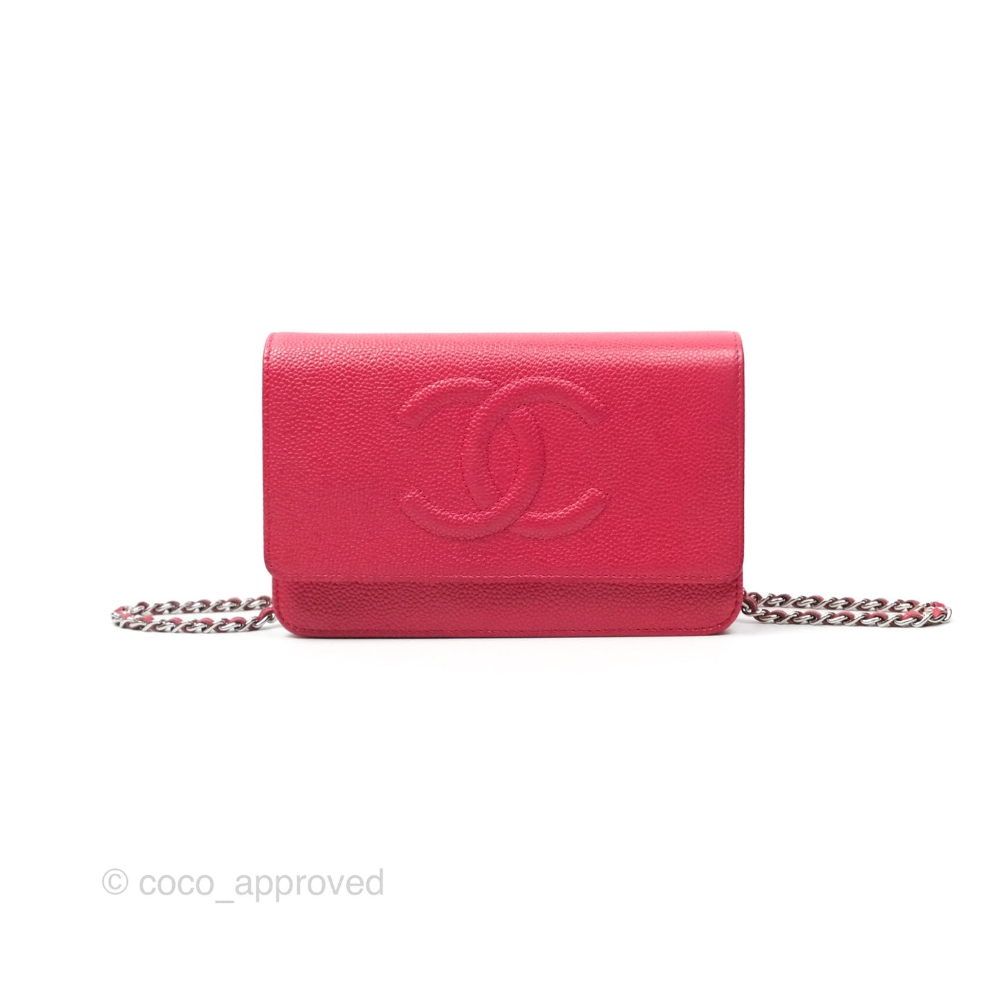 Chanel CC Wallet On Chain WOC Dark Pink Caviar Silver Hardware