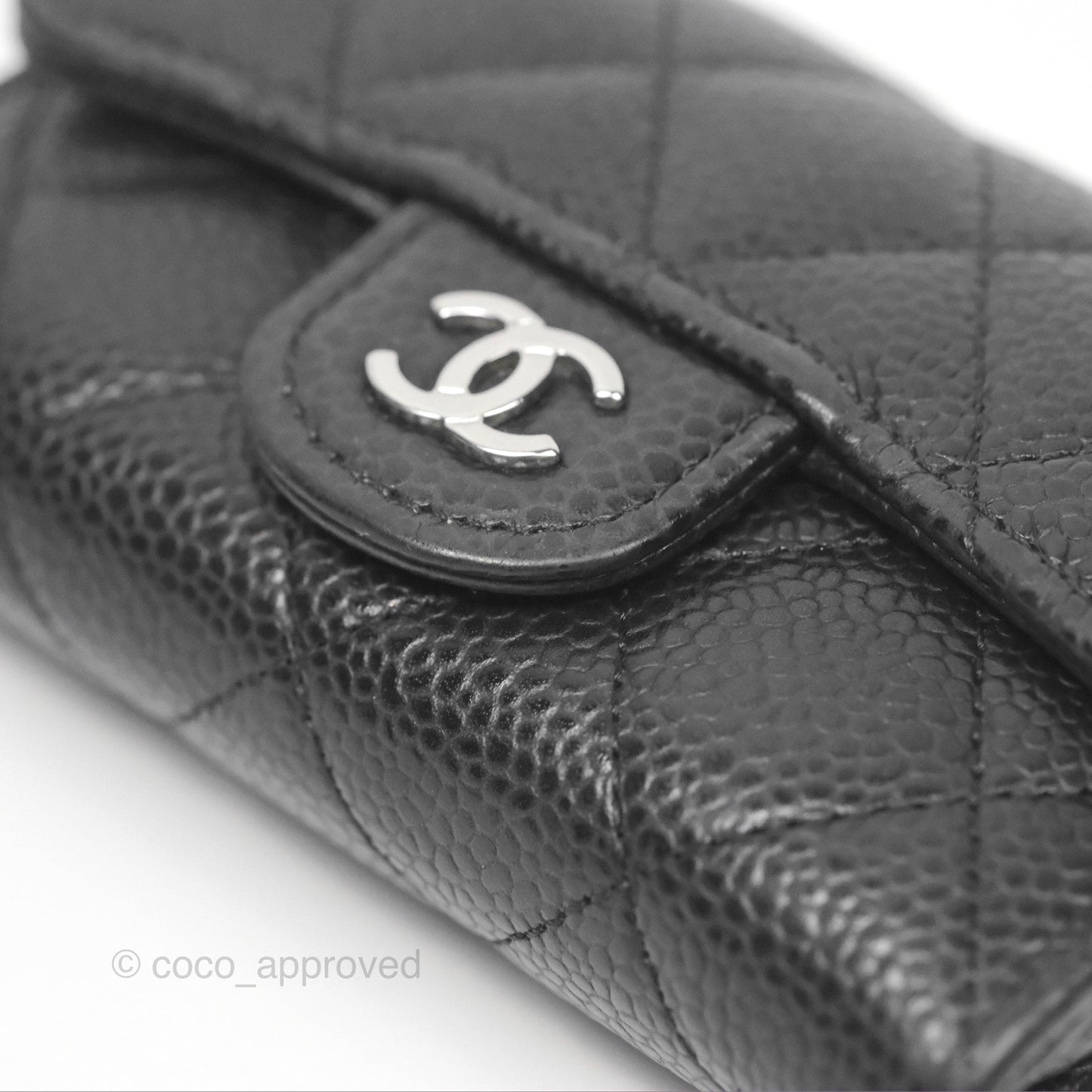 Chanel Classic Quilted Flap Card Holder Black Caviar Silver Hardware