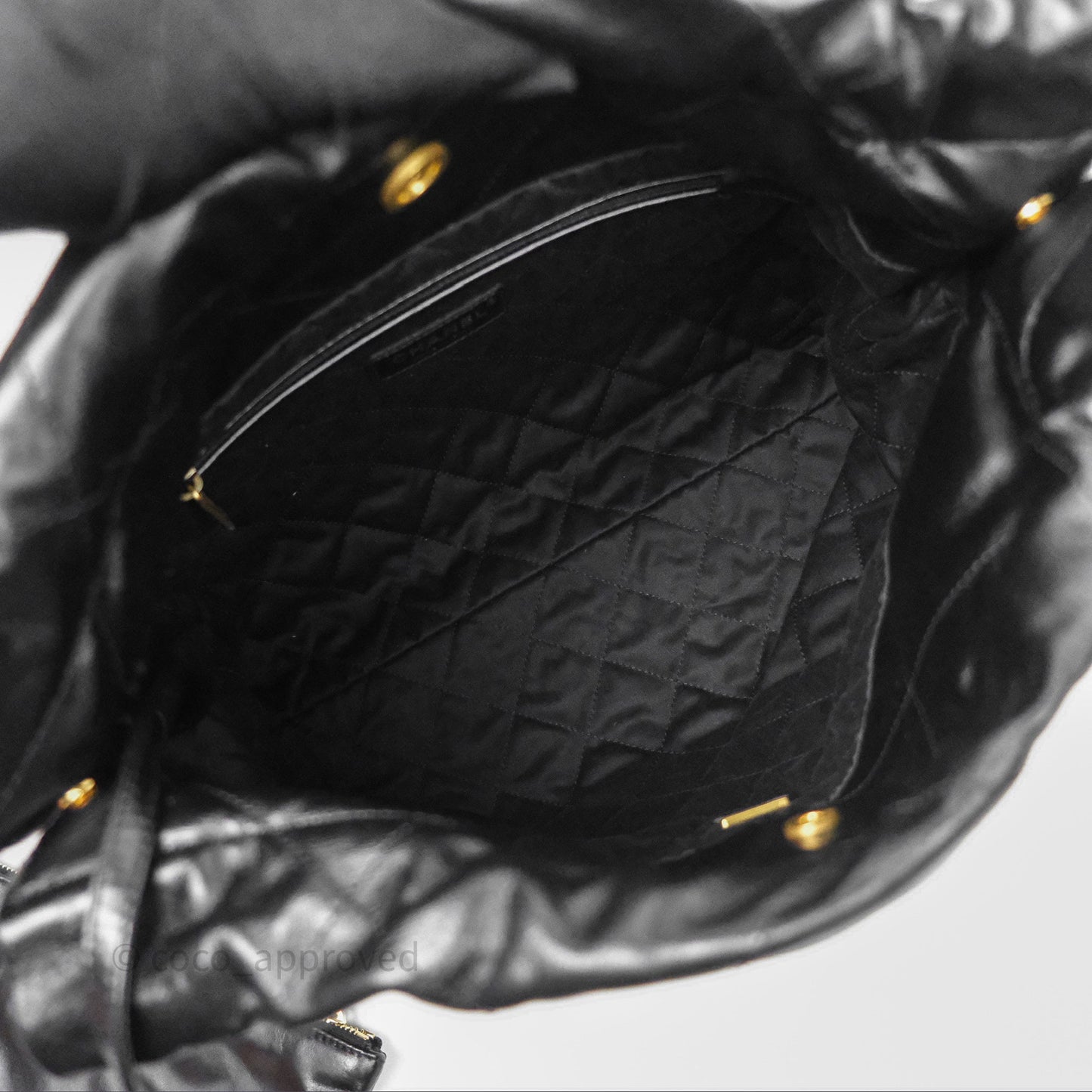 Chanel 22 Bag Small Black Crumpled Calfskin Aged Gold Hardware