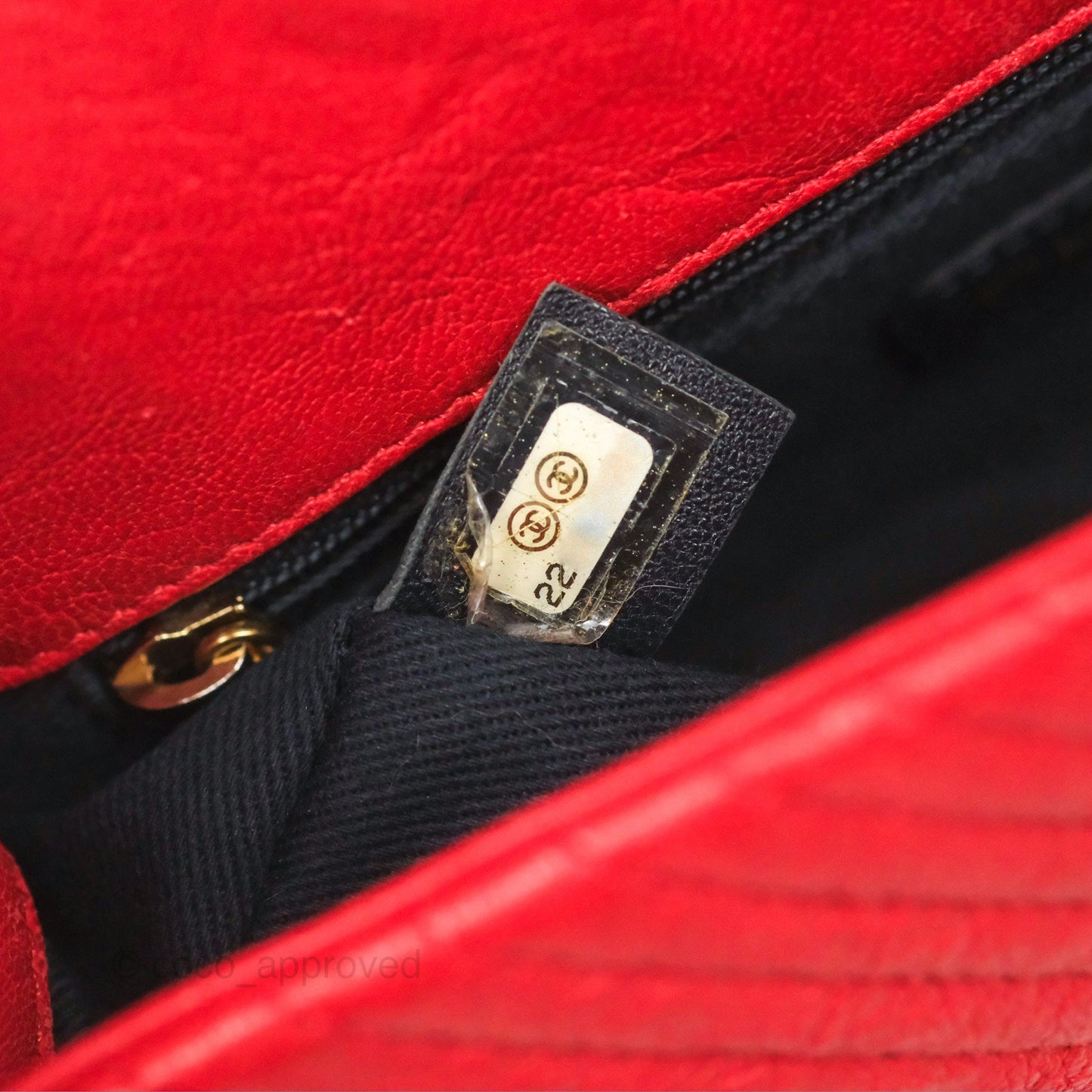 Chanel Small Chevron Surpique Flap Red Calfskin Aged Gold Hardware