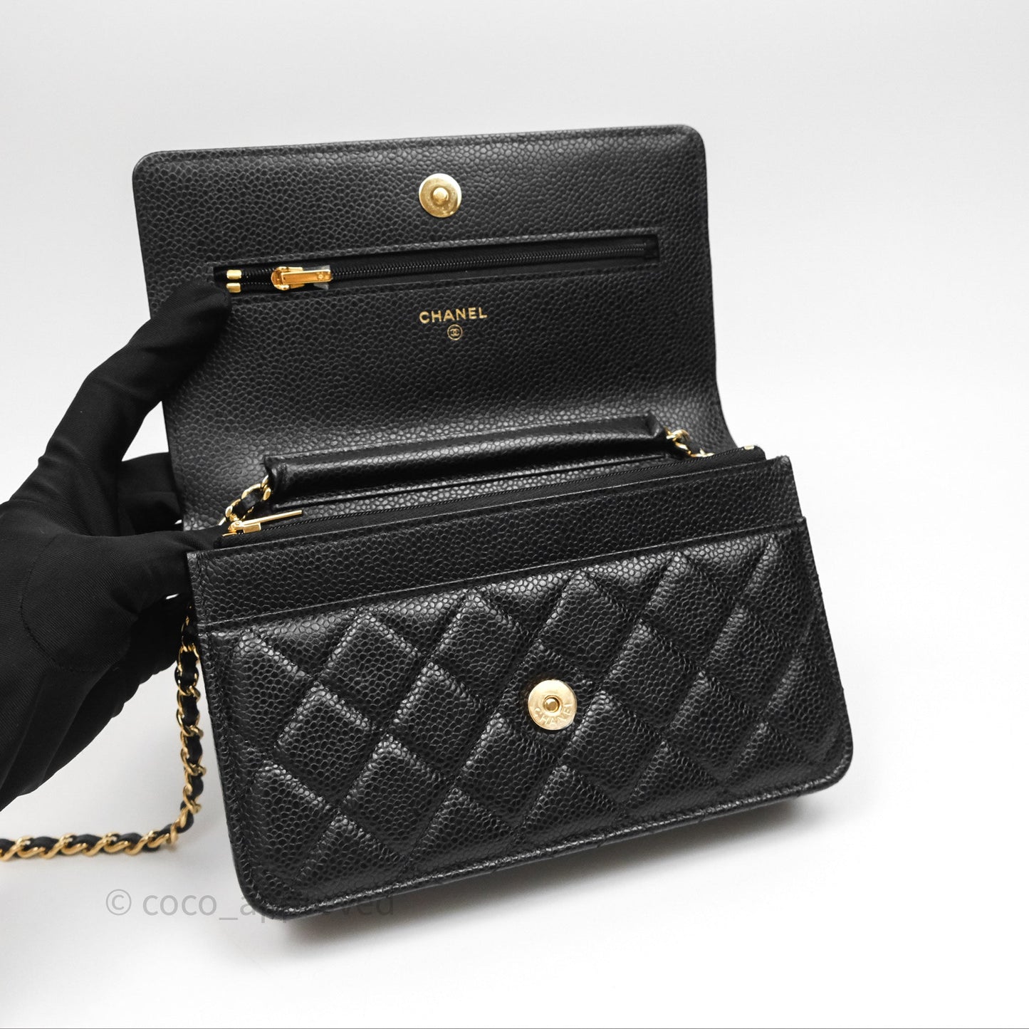Chanel Classic Wallet On Chain WOC Quilted Black Caviar Gold Hardware
