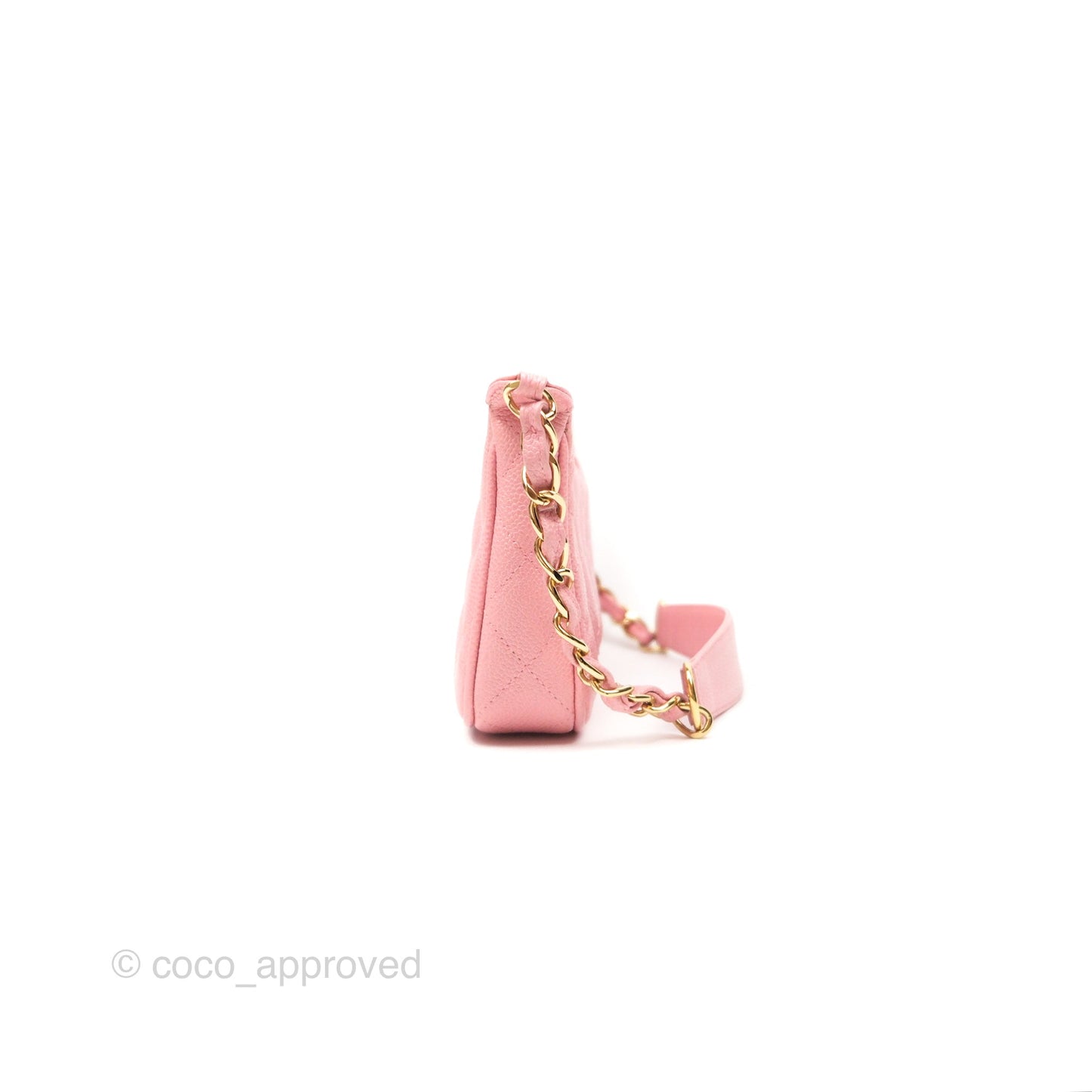 Chanel Vintage CC Quilted Shoulder Bag Pink Caviar Gold Hardware
