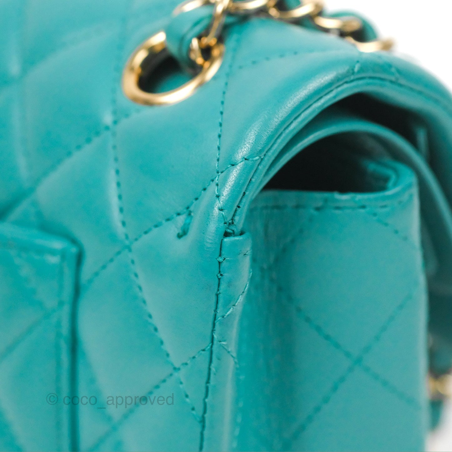 Chanel Small Classic Quilted Flap Turquoise Lambskin Gold Hardware