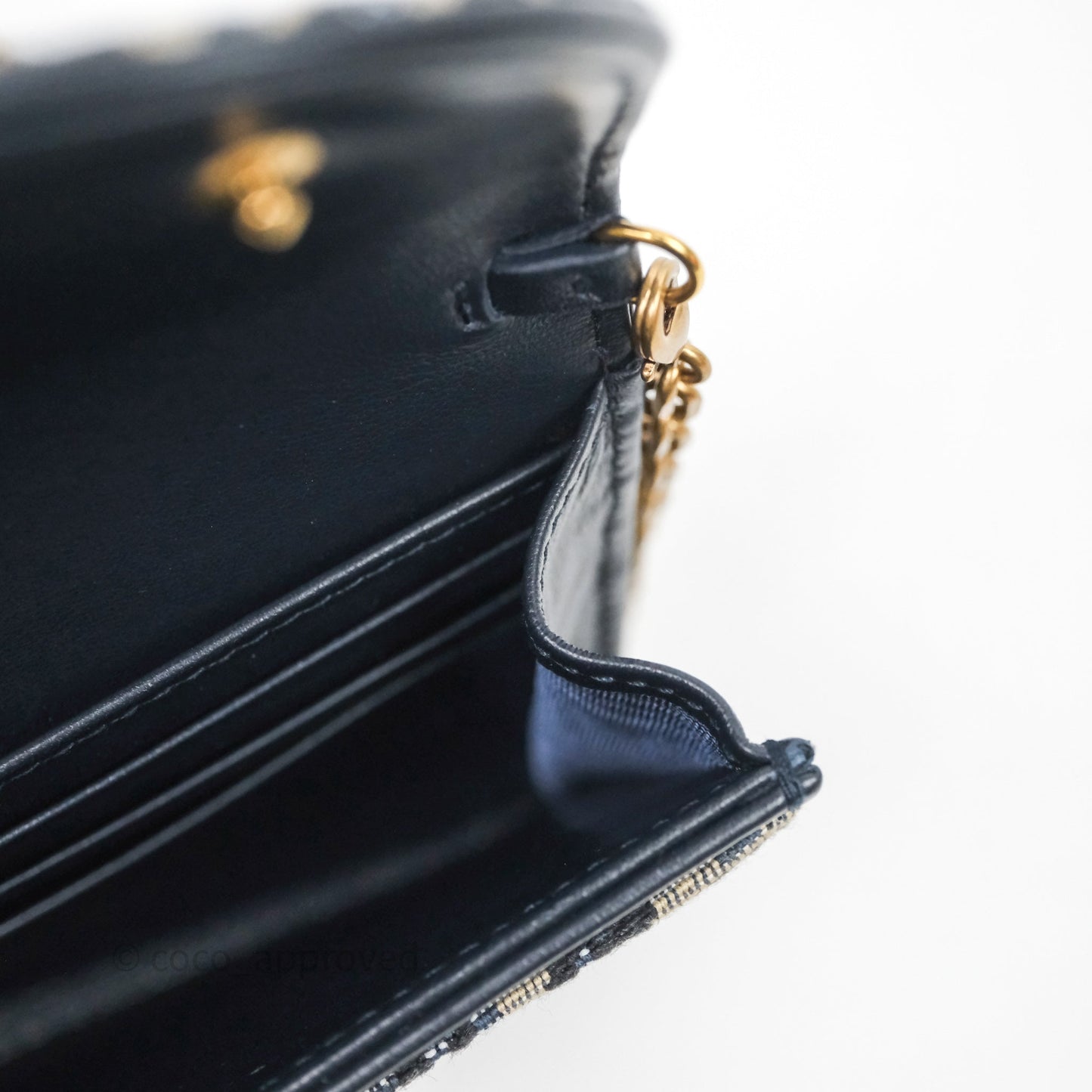 Christian Dior Small Saddle Pouch Wallet with Chain Blue Dior Oblique Jacquard