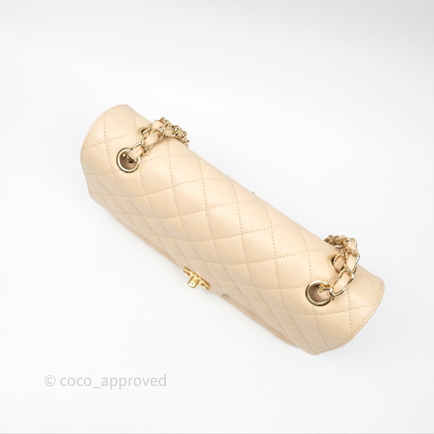 Chanel M/L Medium Classic Flap Quilted Beige Caviar Gold Hardware