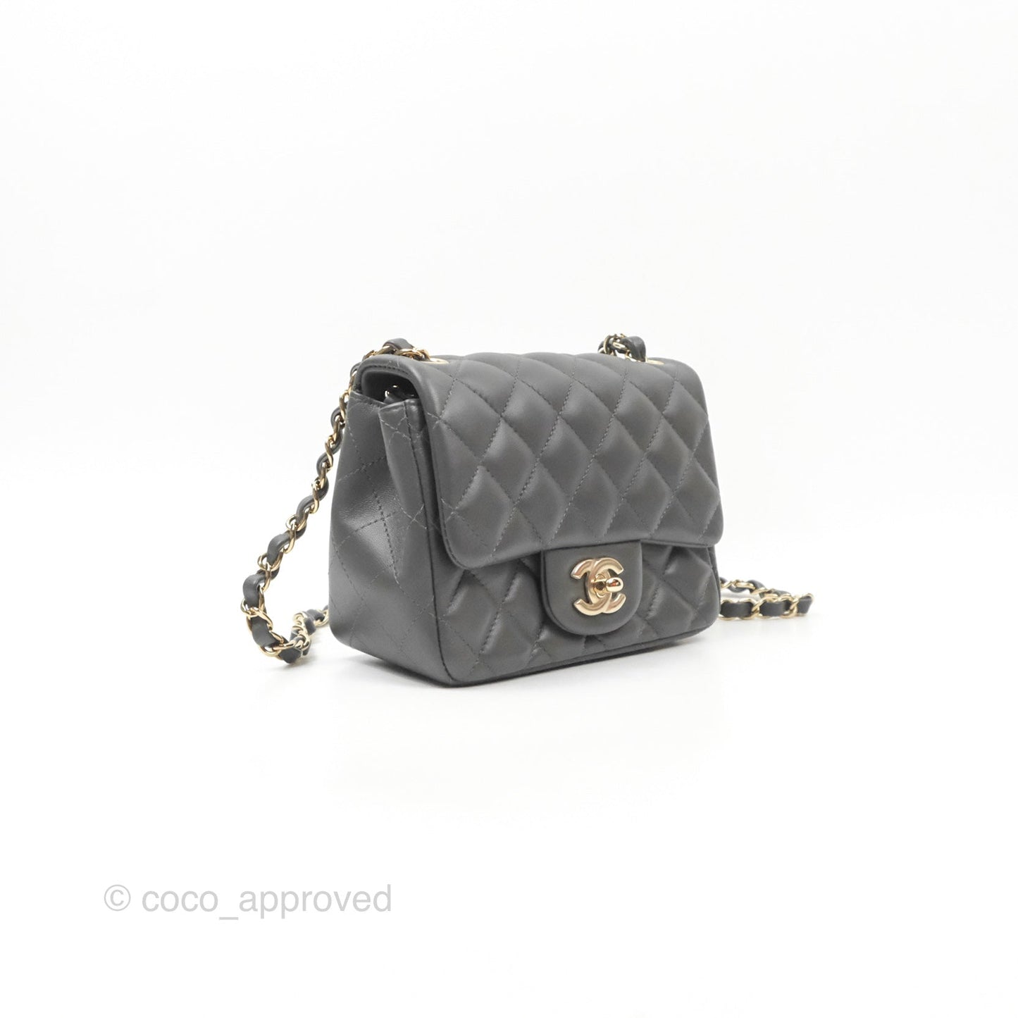 Chanel Quilted Mini Square Flap Grey Lambskin Gold Hardware