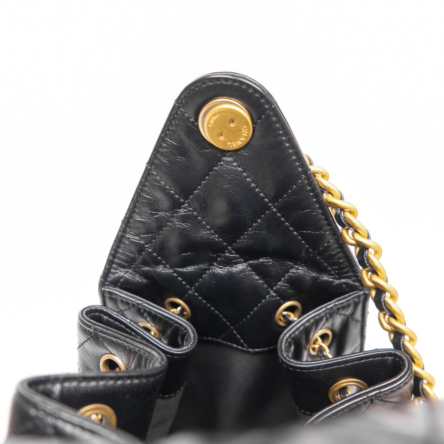 Chanel 25 Medium Black Crumpled Calfskin Aged Gold Hardware