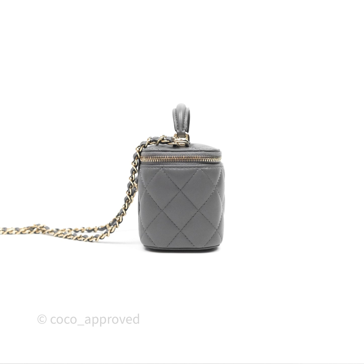 Chanel Mini Top Handle Vanity With Chain Grey Lambskin Gold Hardware