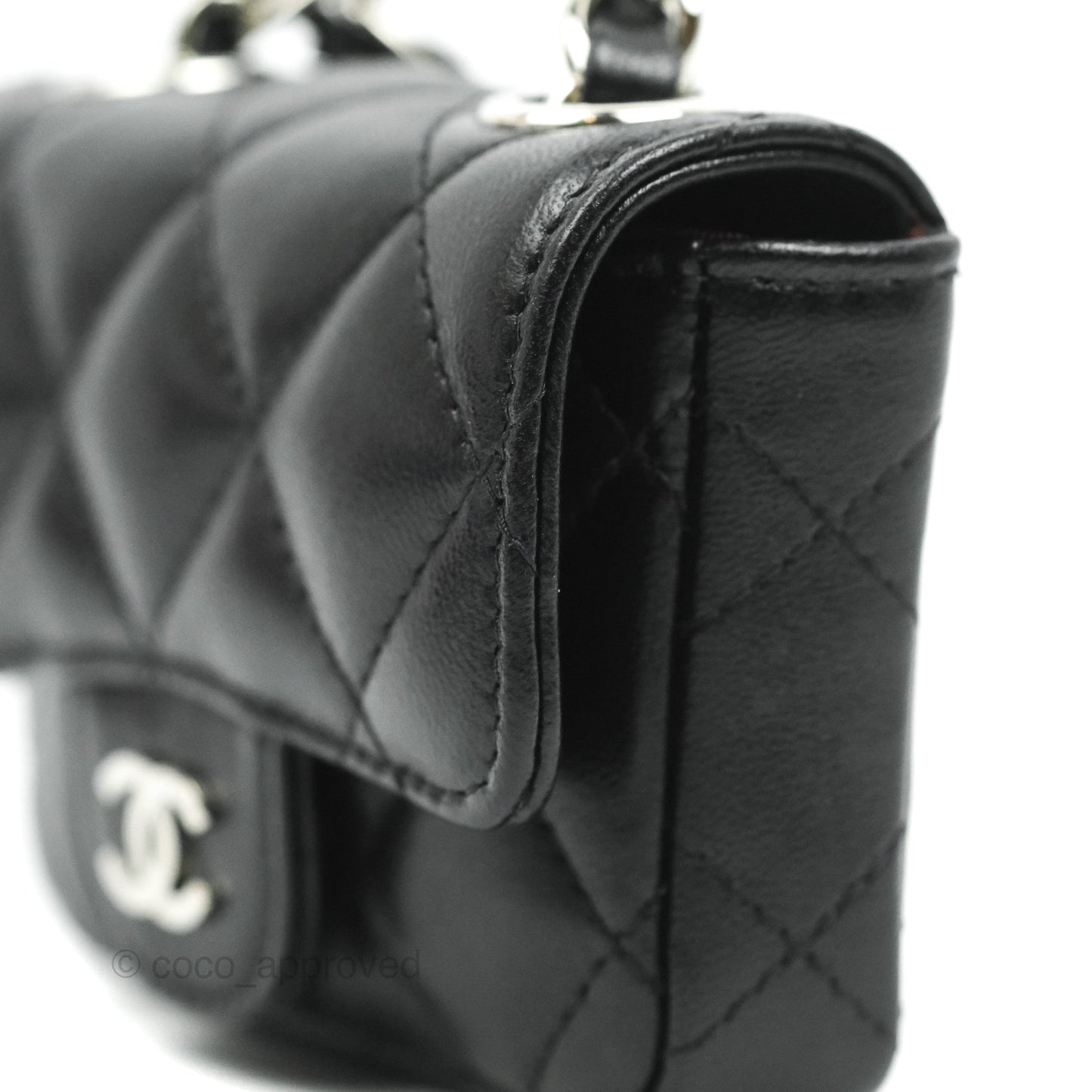 Chanel Mini Card Holder Chain Belt Bag Black Lambskin Silver Hardware 21B