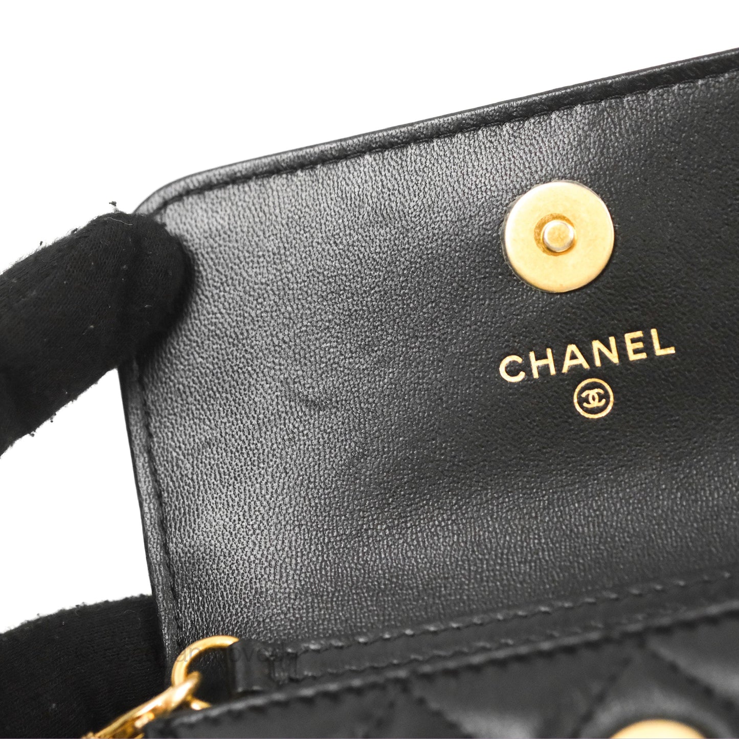 Chanel Pearl Crush Mini Clutch With Chain Black Lambskin Aged Gold Hardware