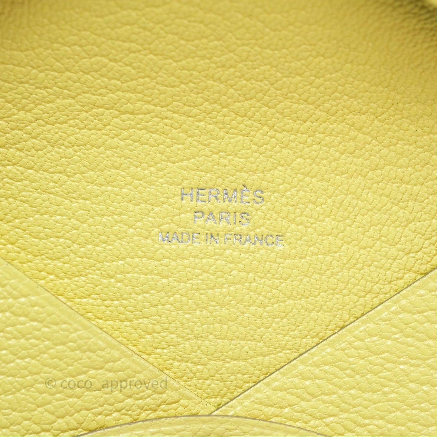Hermès Calvi Card Holder Limoncello Chèvre Mysore Palladium Hardware