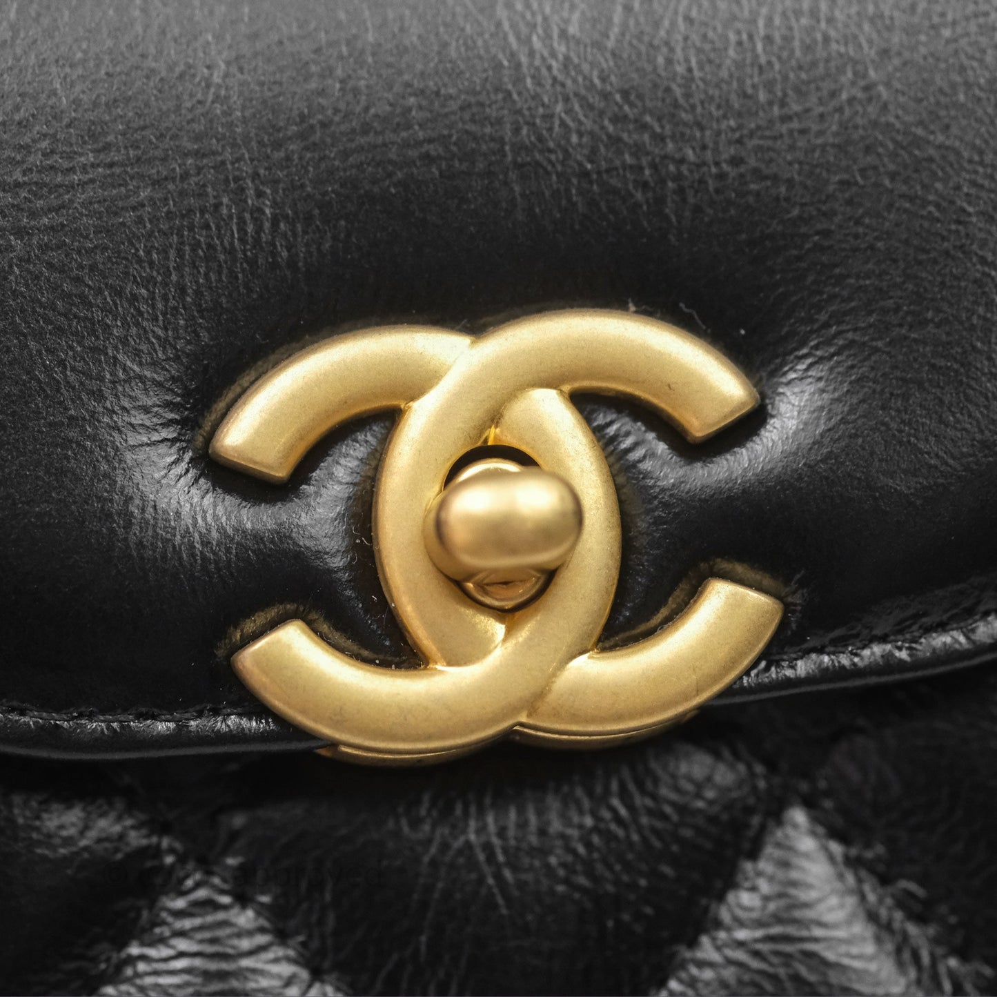 Chanel Kelly Bag Quilted Black Shiny Crumpled Calfskin Aged Gold Hardware