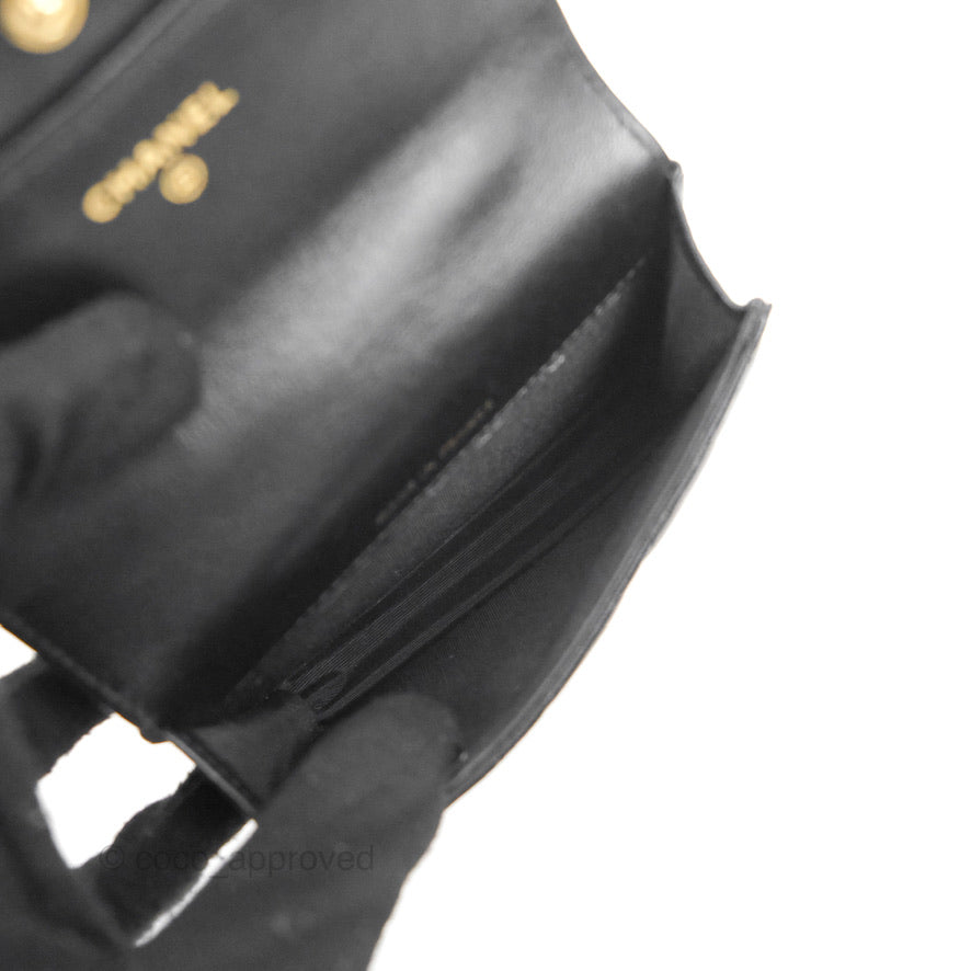 Chanel Mini Handle Flap Coin Purse With Chain Black Lambskin Gold Hardware