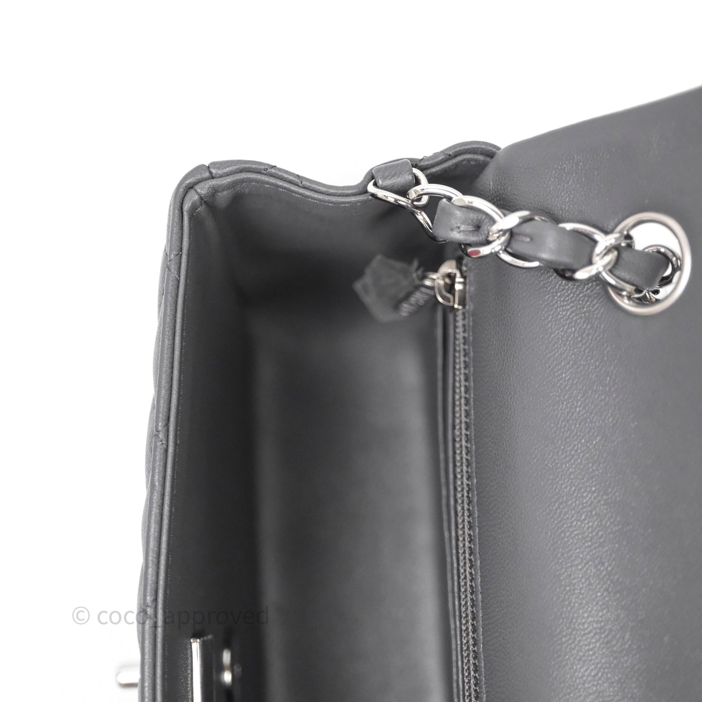 Chanel Quilted Mini Rectangular Dark Grey Lambskin Silver Hardware