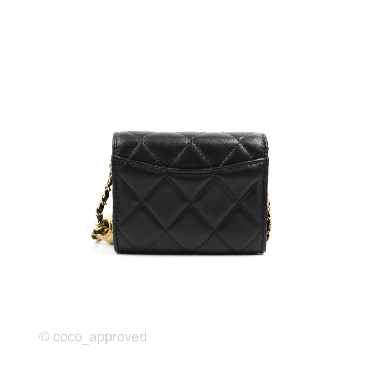 Chanel Pearl Crush Mini Clutch With Chain Black Lambskin Aged Gold Hardware