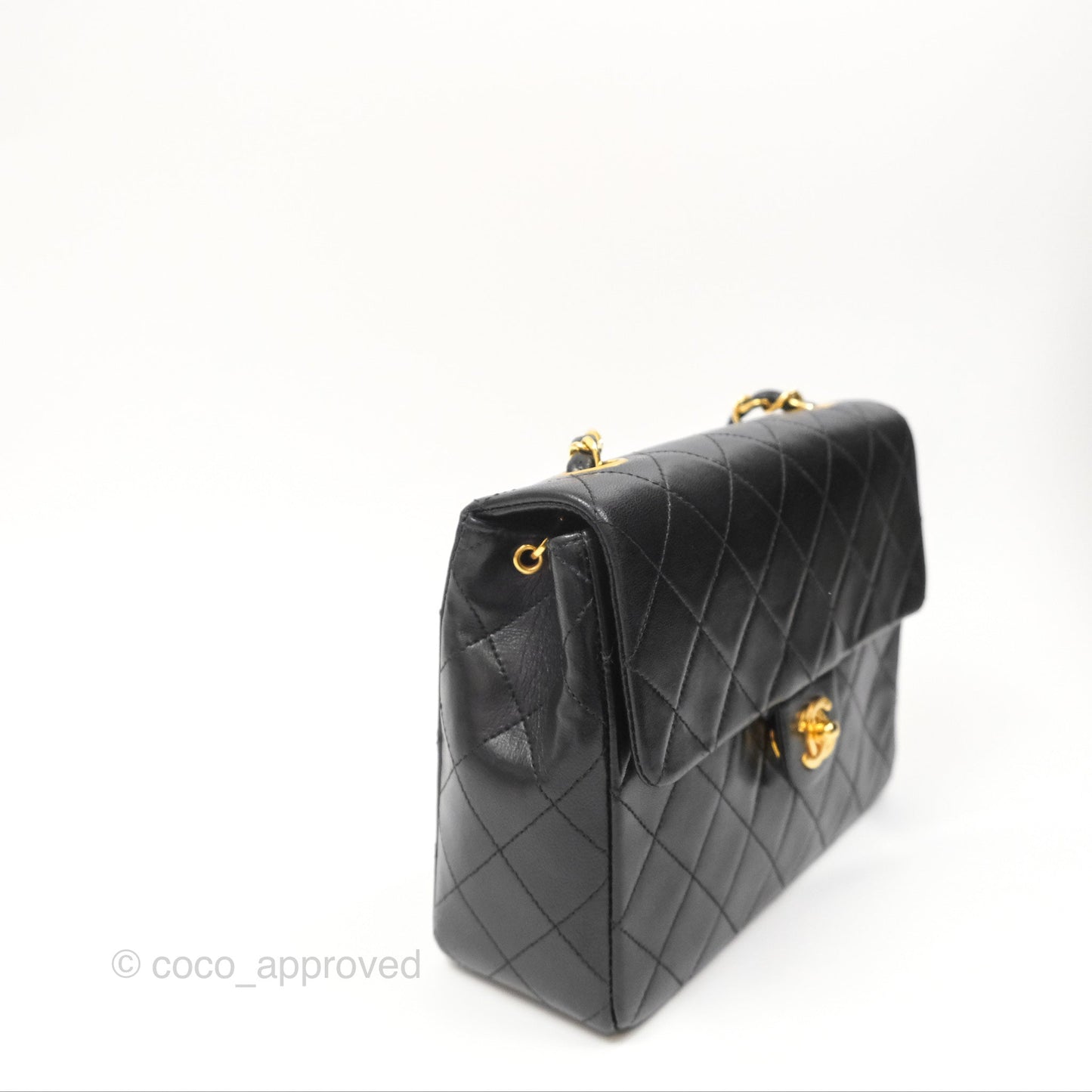 Chanel Vintage Square Flap Bag Black Lambskin 24K Gold Hardware
