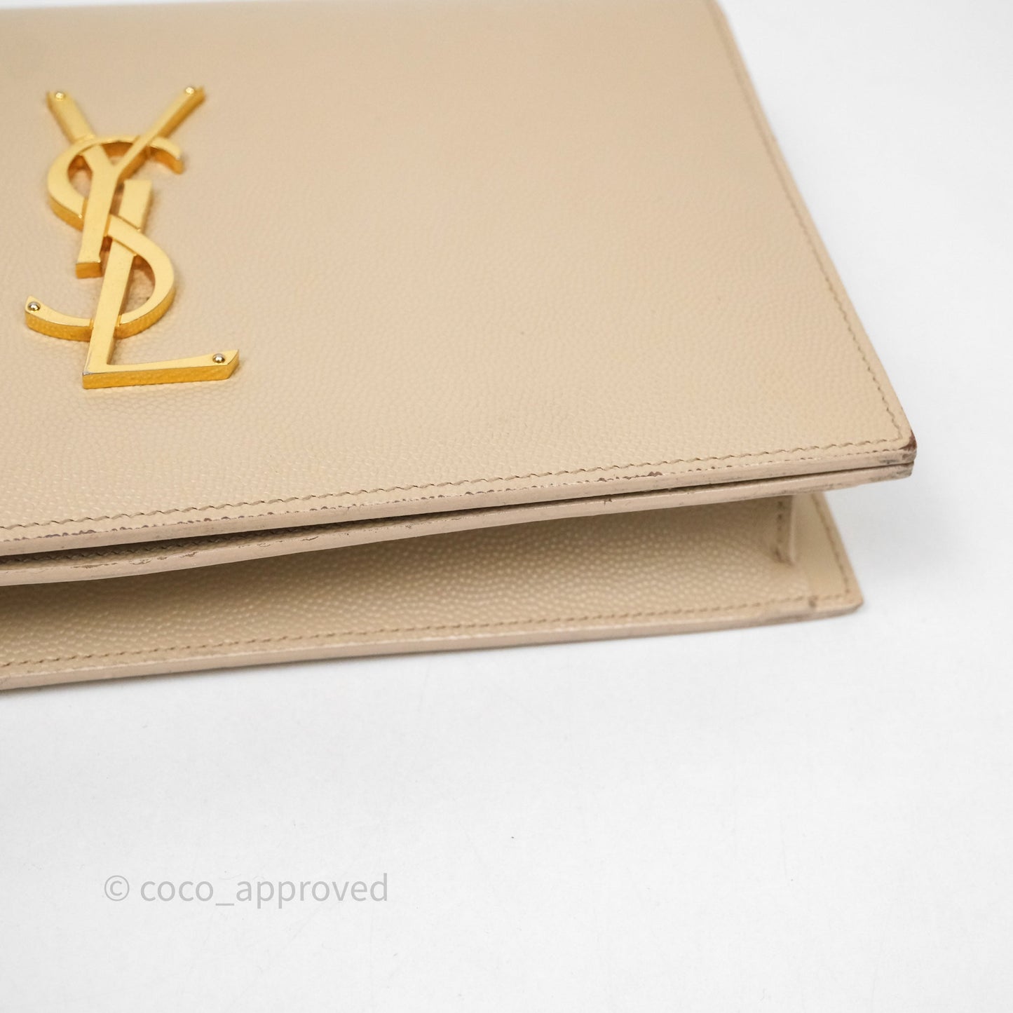 Saint Laurent Kate Clutch Monogram Beige Grain De Poudre Gold Hardware
