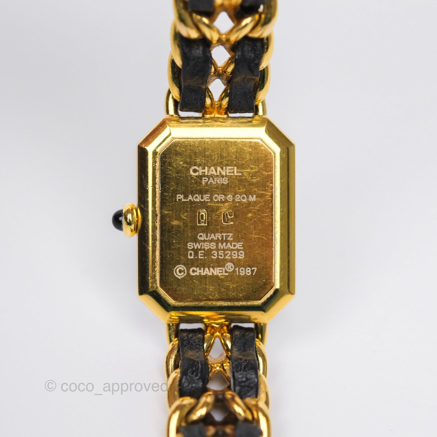 Chanel Vintage Première Watch Black Leather Gold Plated Size L