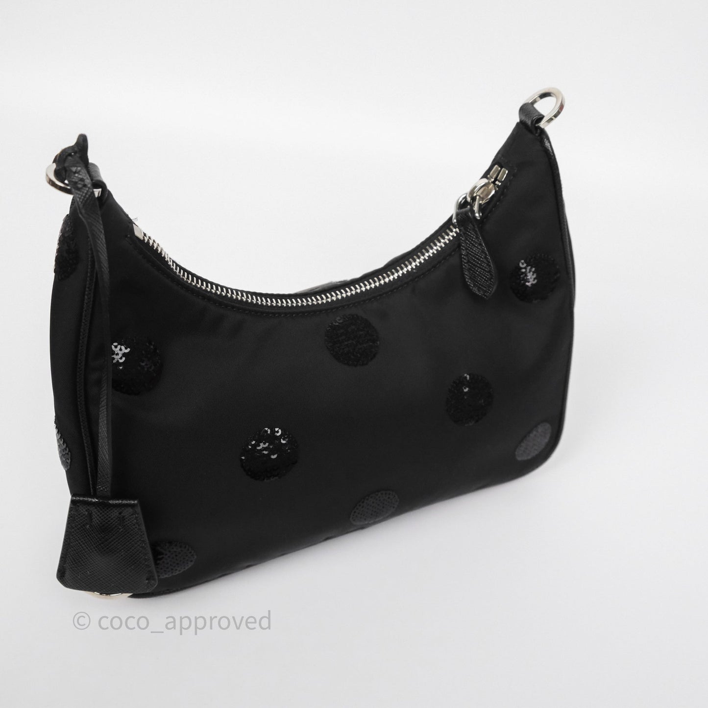 Prada Nylon Re-Edition 2005 Shoulder Bag Black Sequin Polka Dot