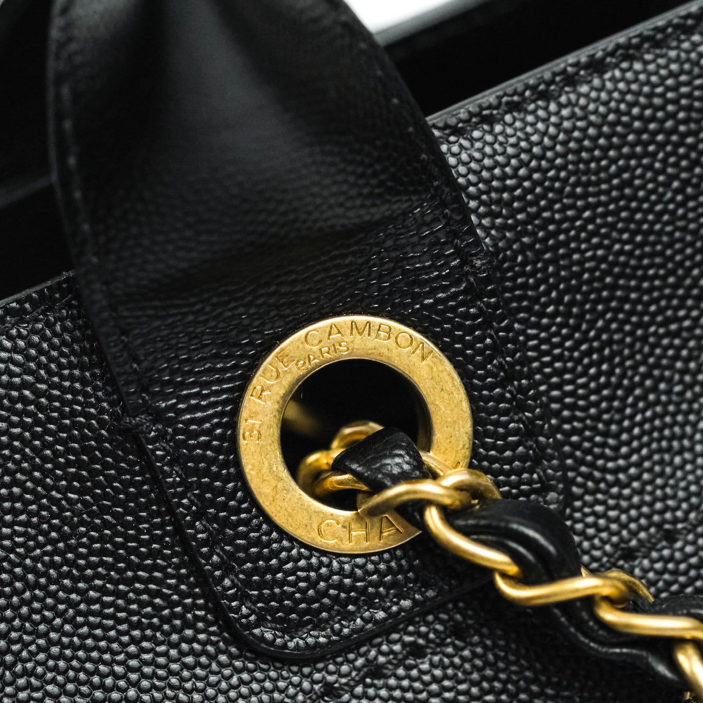 Chanel Studded Black Caviar Deauville Small Shopping Bag