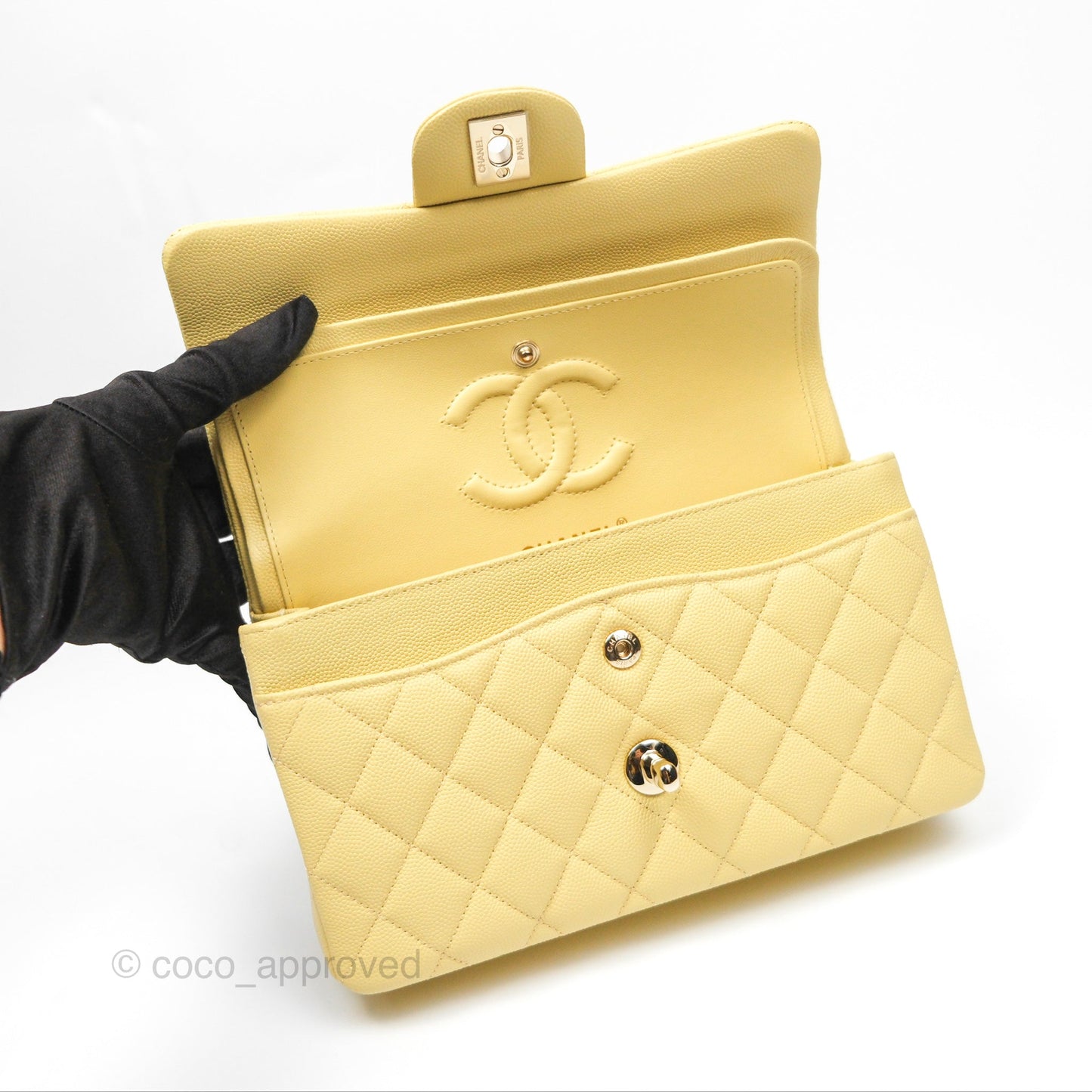 Chanel Small Classic Quilted Flap Yellow Caviar Gold Hardware
