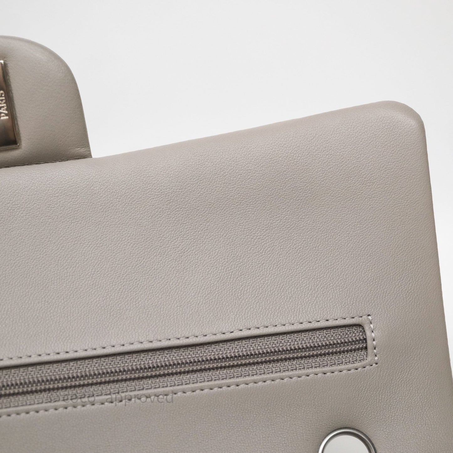 Chanel Classic M/L Medium Flap Quilted Grey Lambskin Silver Hardware
