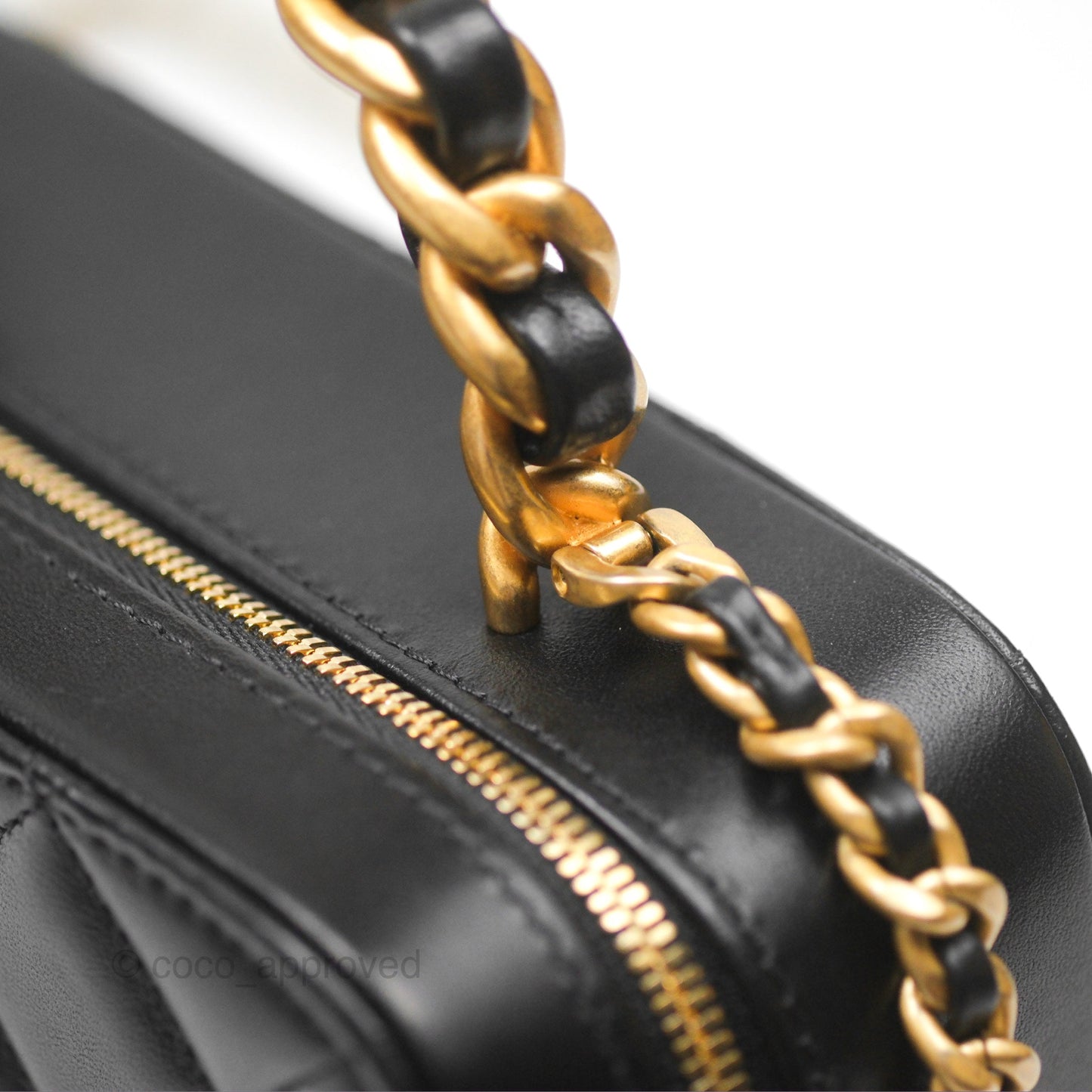 Chanel Top Handle Vanity Case Black Lambskin Aged Gold Hardware 22A