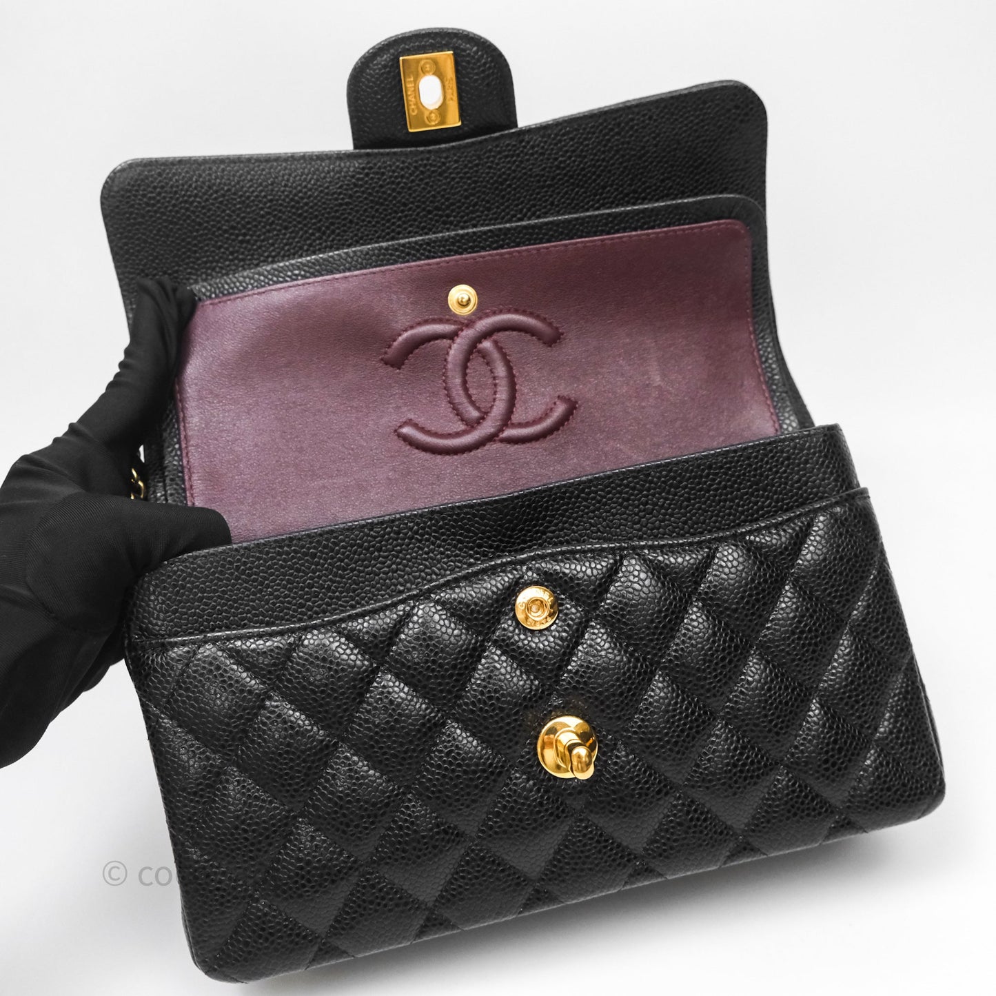 Chanel Small Classic Flap Quilted Black Caviar Gold Hardware