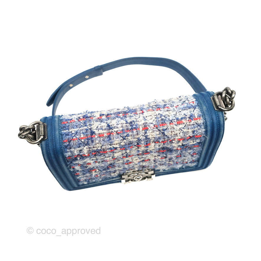 Chanel Medium Boy Blue Denim Tweed Ruthenium Hardware