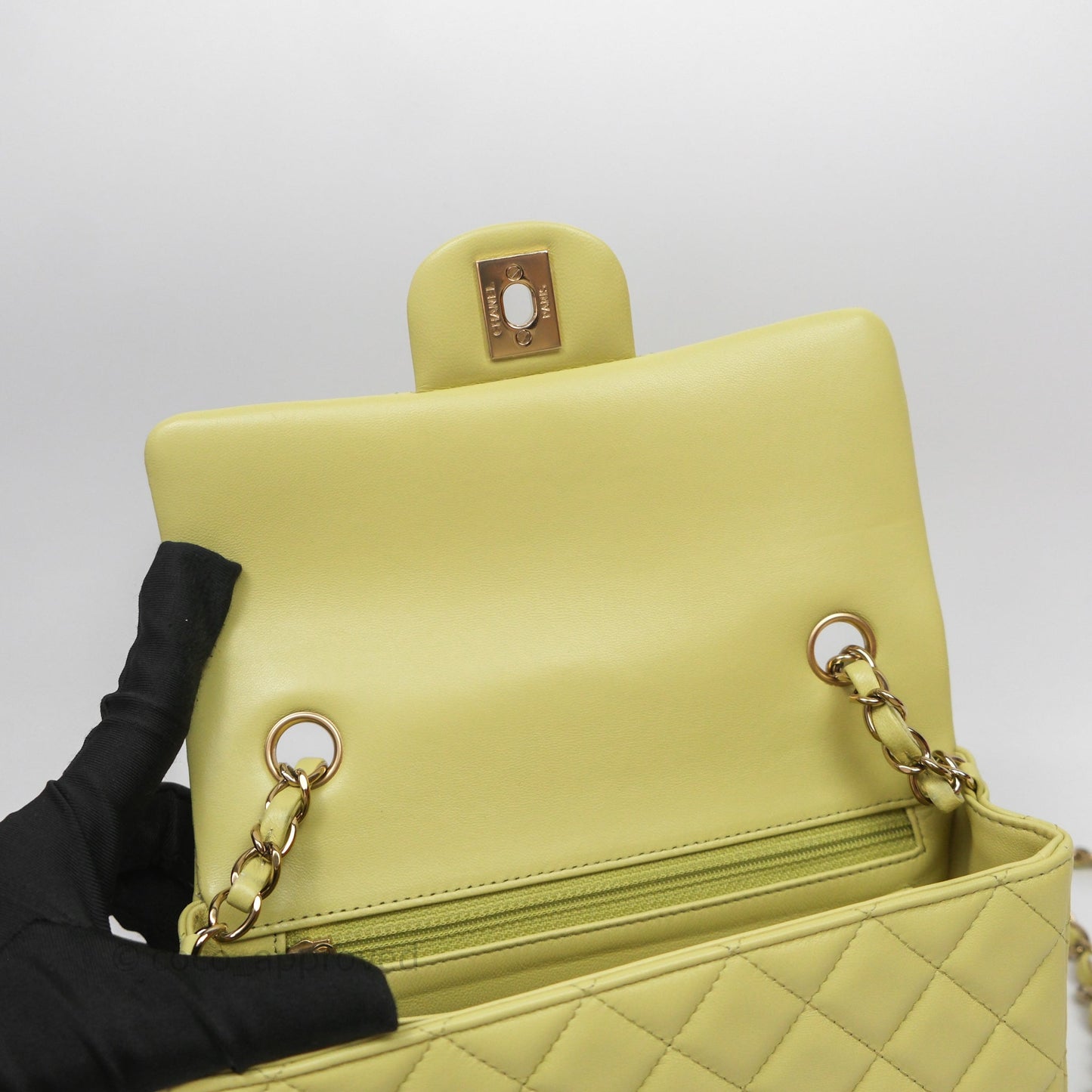 Chanel Mini Rectangular Flap Quilted Green Lambskin Gold Hardware