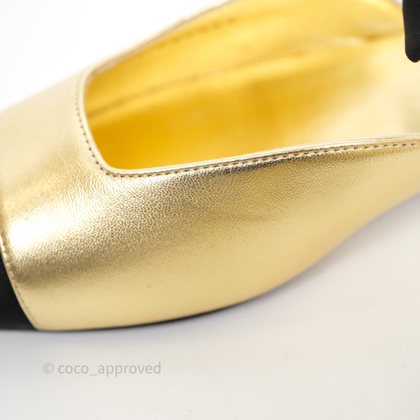Chanel Bow Two-Tone Slingback Flats Gold/ Black Size 37.5