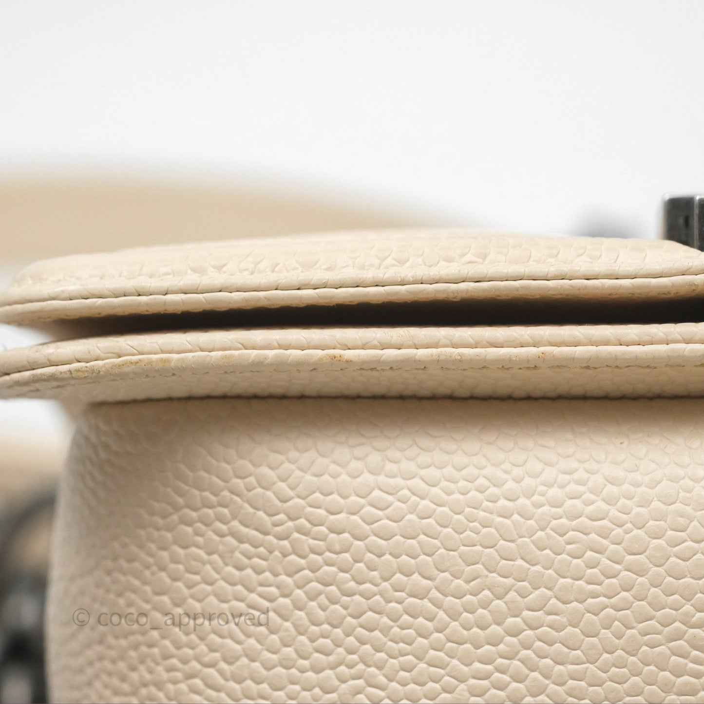 Chanel Small Boy Chevron Beige Caviar Ruthenium Hardware