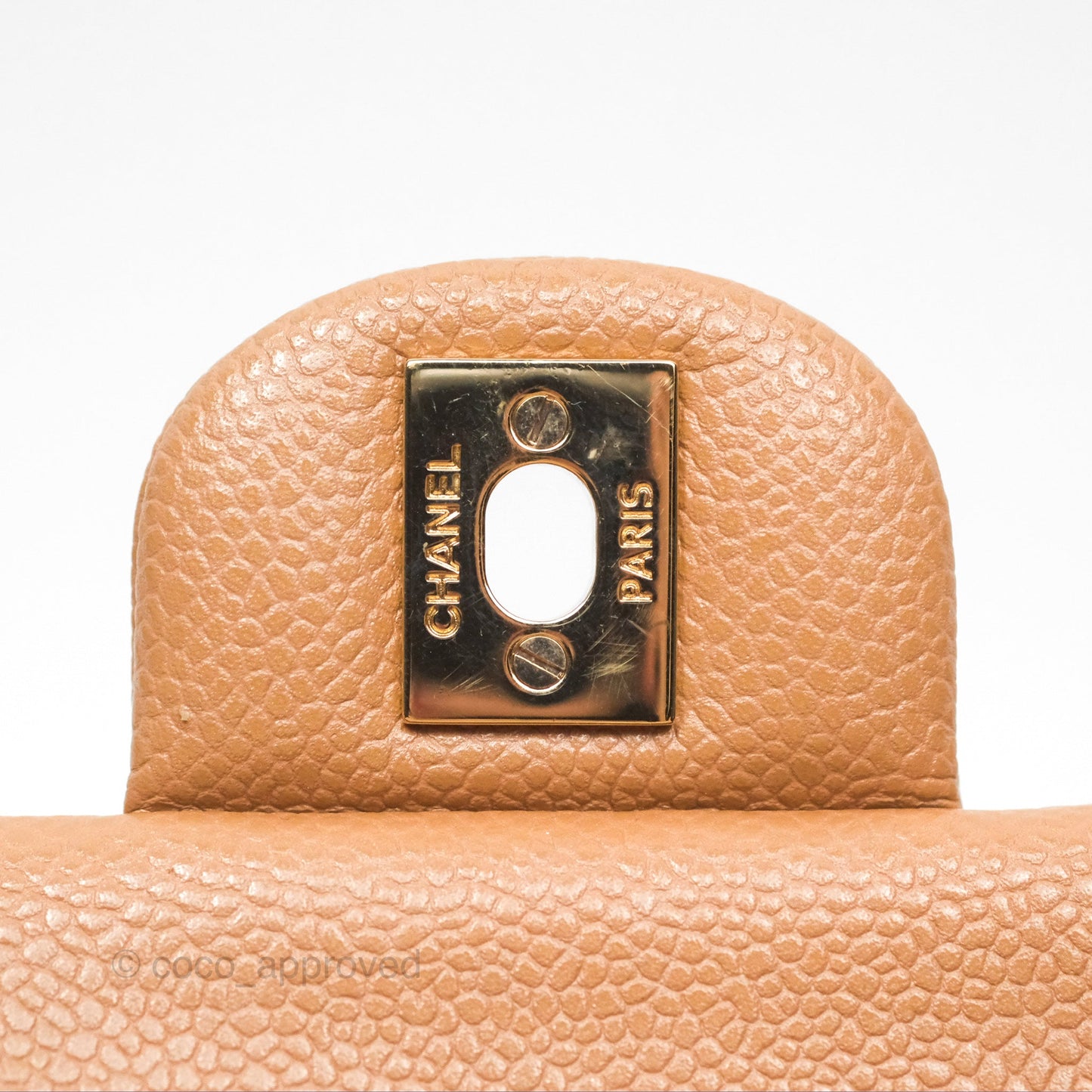 Chanel Classic M/L Medium Flap Quilted Dark Beige Caviar Gold Hardware 18S
