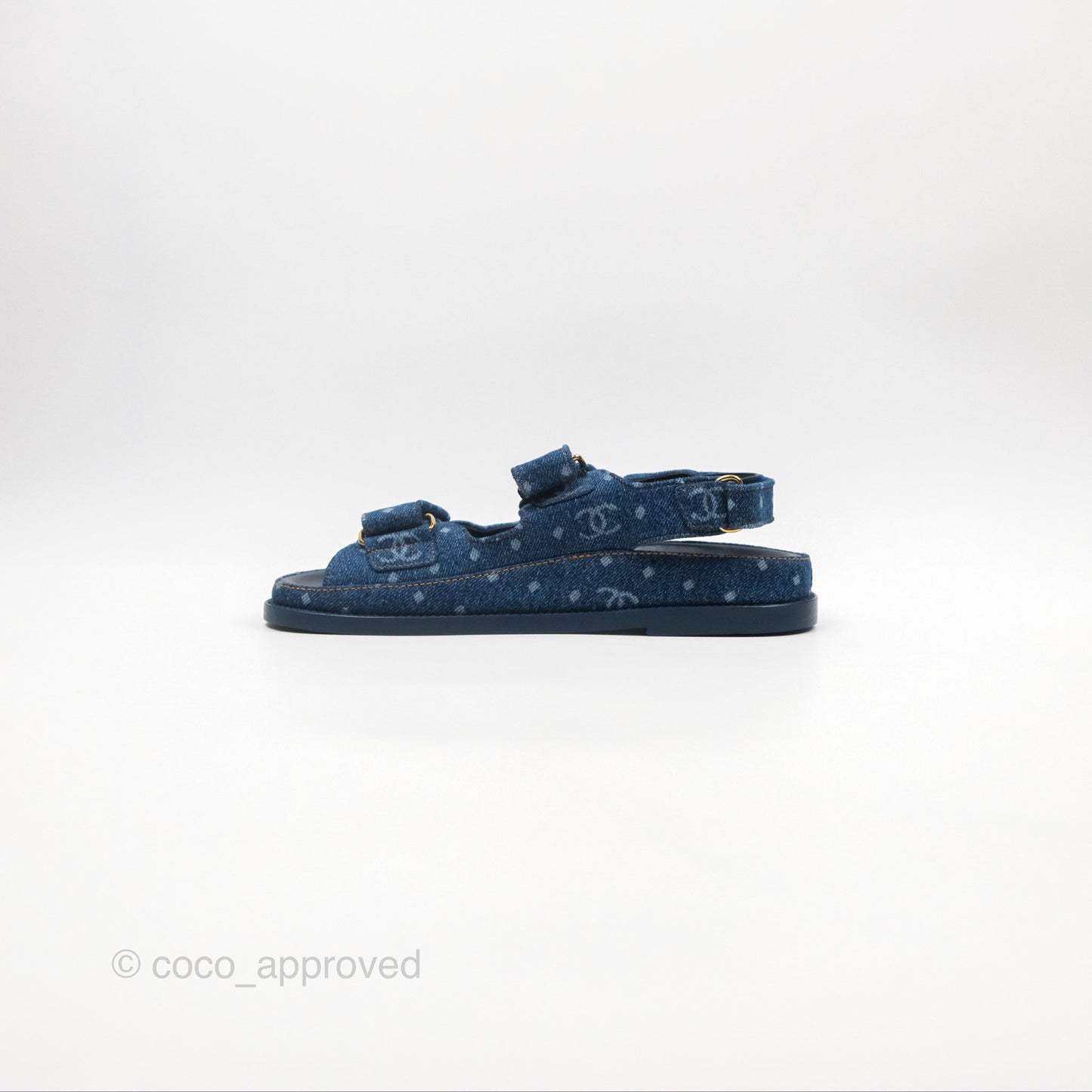 Chanel CC Dots Dad Sandals Denim Blue 23P Size 36.5
