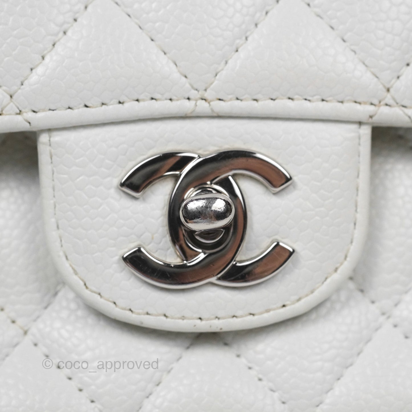 Chanel Classic M/L Medium Flap Quilted White Caviar Silver Hardware