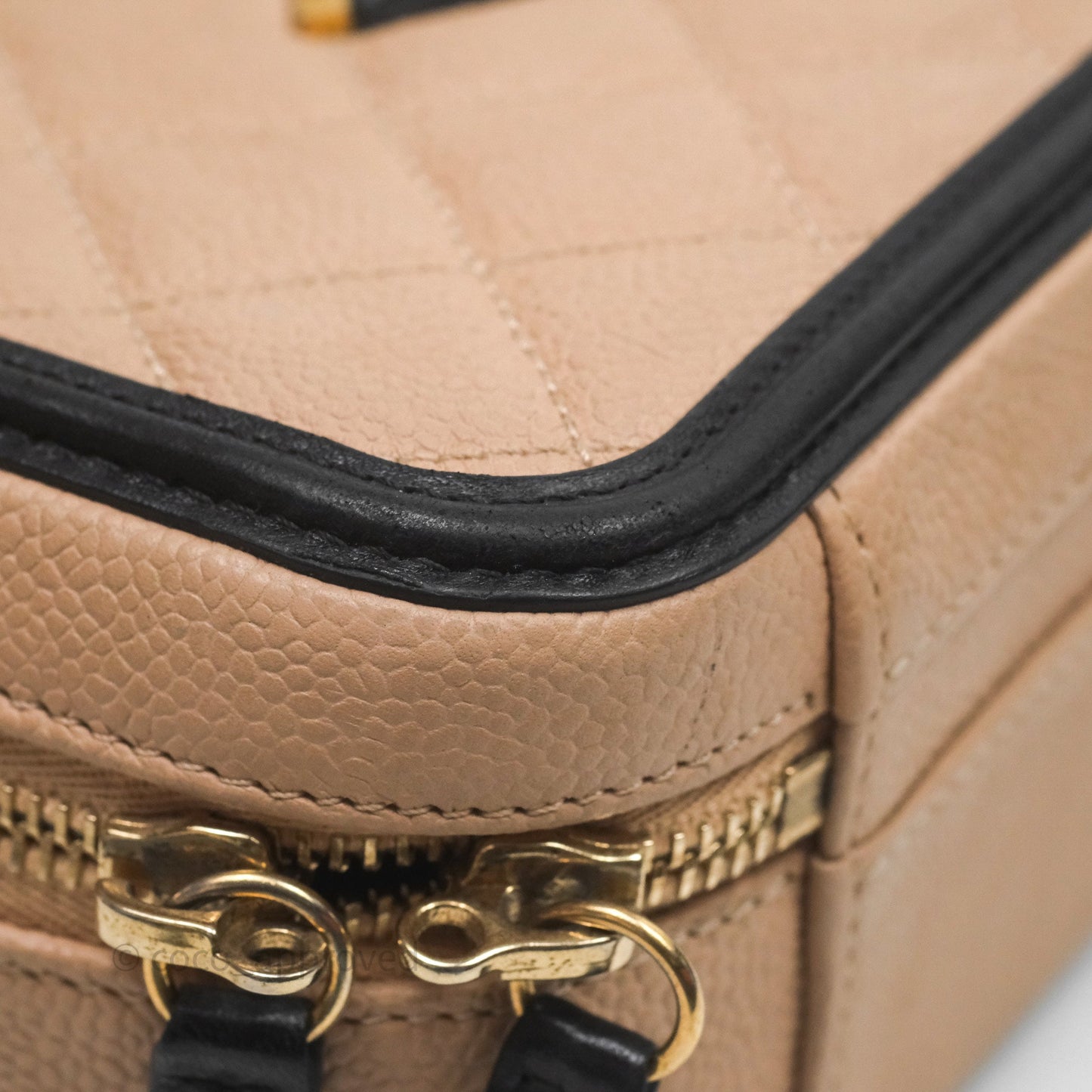 Chanel Medium CC Filigree Vanity Case Quilted Beige Black Caviar