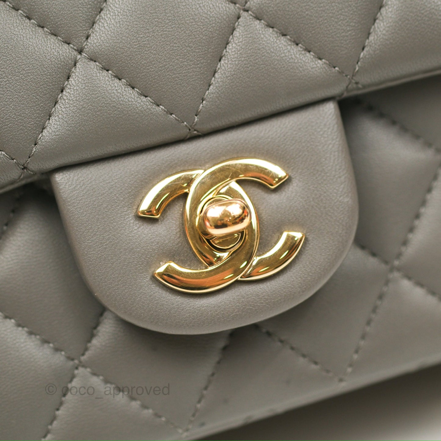 Chanel Top Handle Mini Rectangular Flap Bag Grey Lambskin Gold Hardware