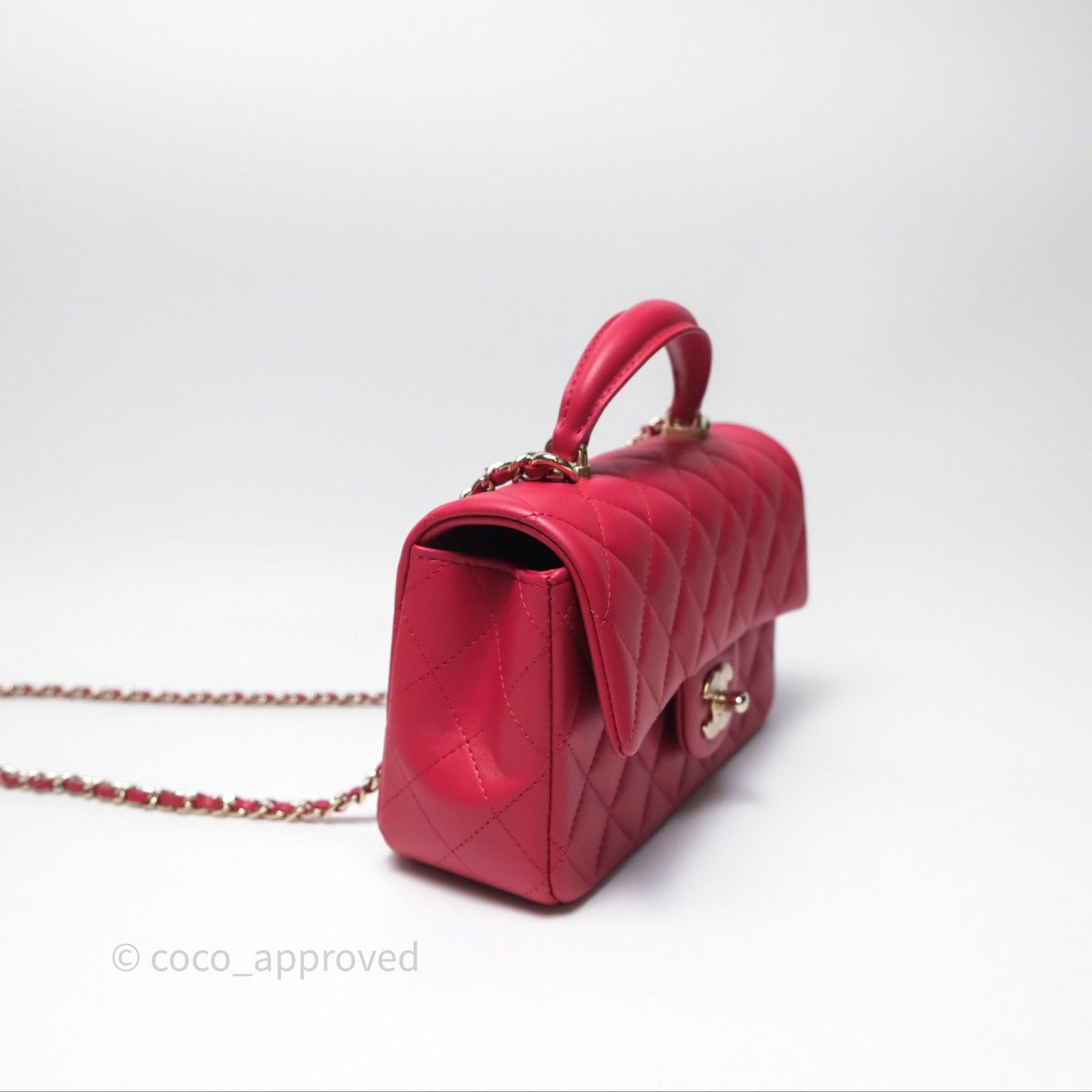Chanel Top Handle Mini Rectangular Flap Red Lambskin Gold Hardware