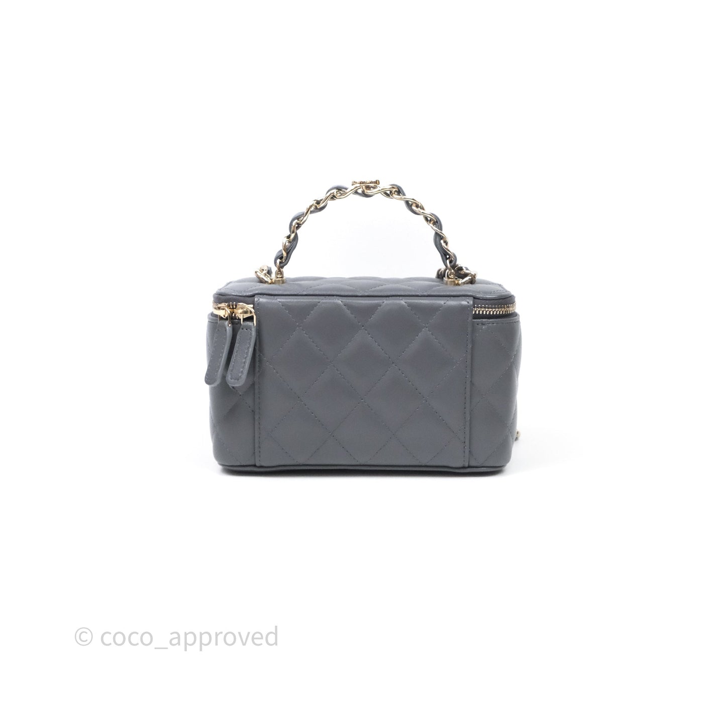 Chanel Vanity Rectangular Top Handle Grey Lambskin Gold Hardware