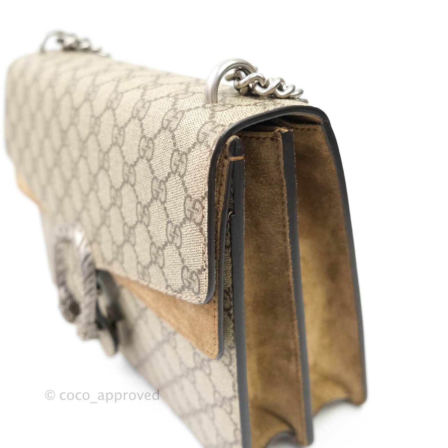 Gucci Dionysus Medium GG Supreme Canvas Suede Shoulder Bag Antique Silver Hardware