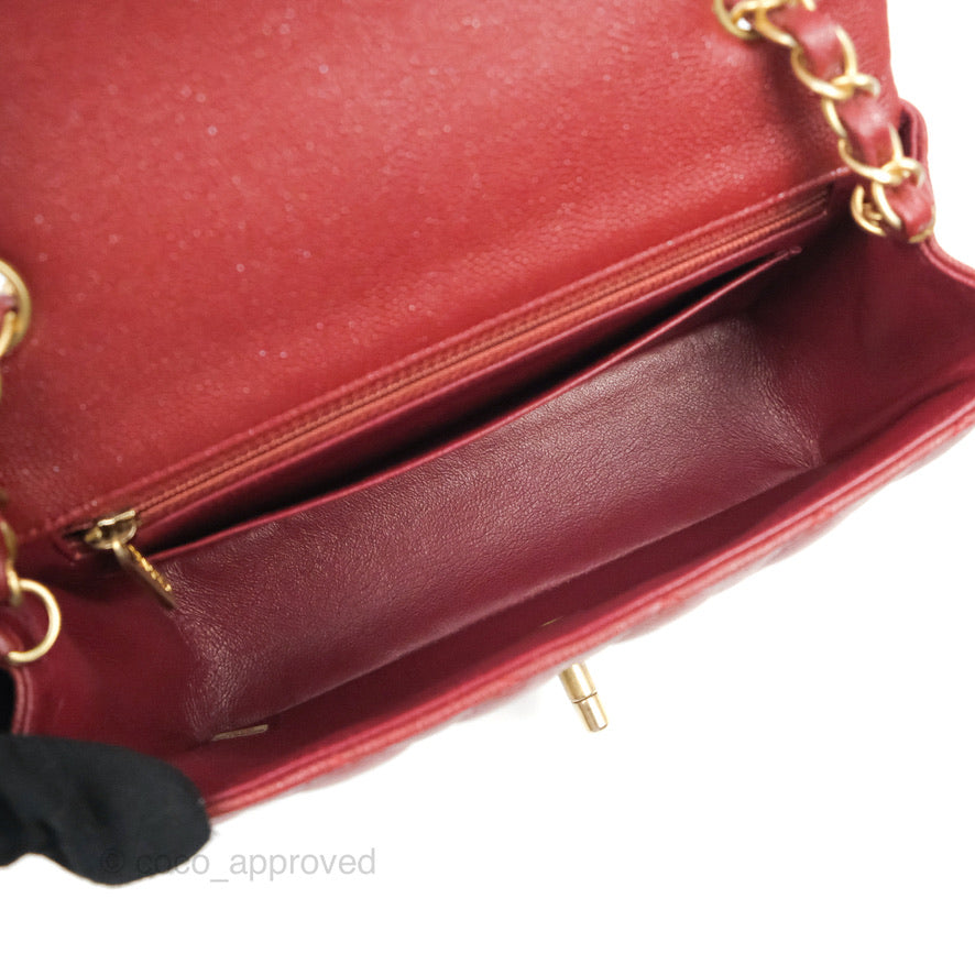Chanel Classic Quilted Mini Rectangular Flap Iridescent Burgundy Caviar Aged Gold Hardware