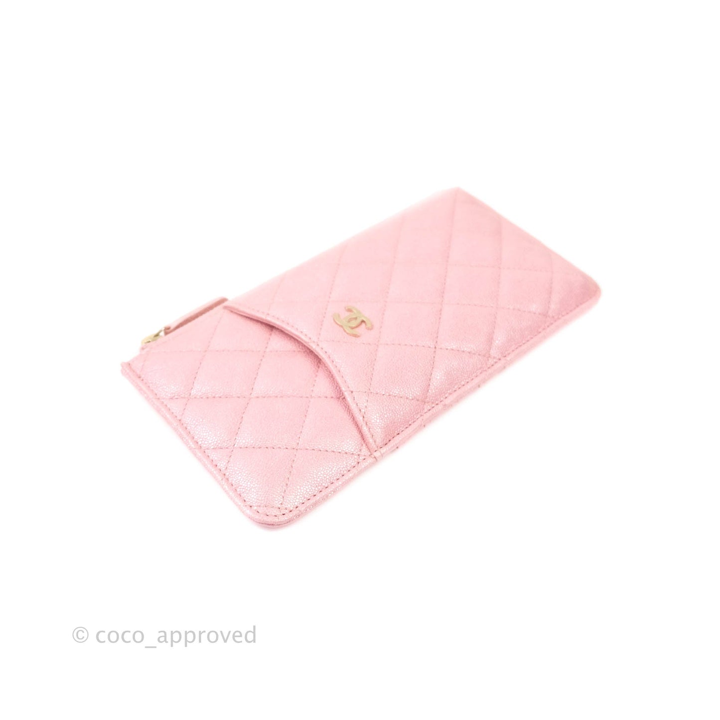 Chanel Classic Flat Iridescent Pink Caviar Wallet Pouch Gold Hardware 19S