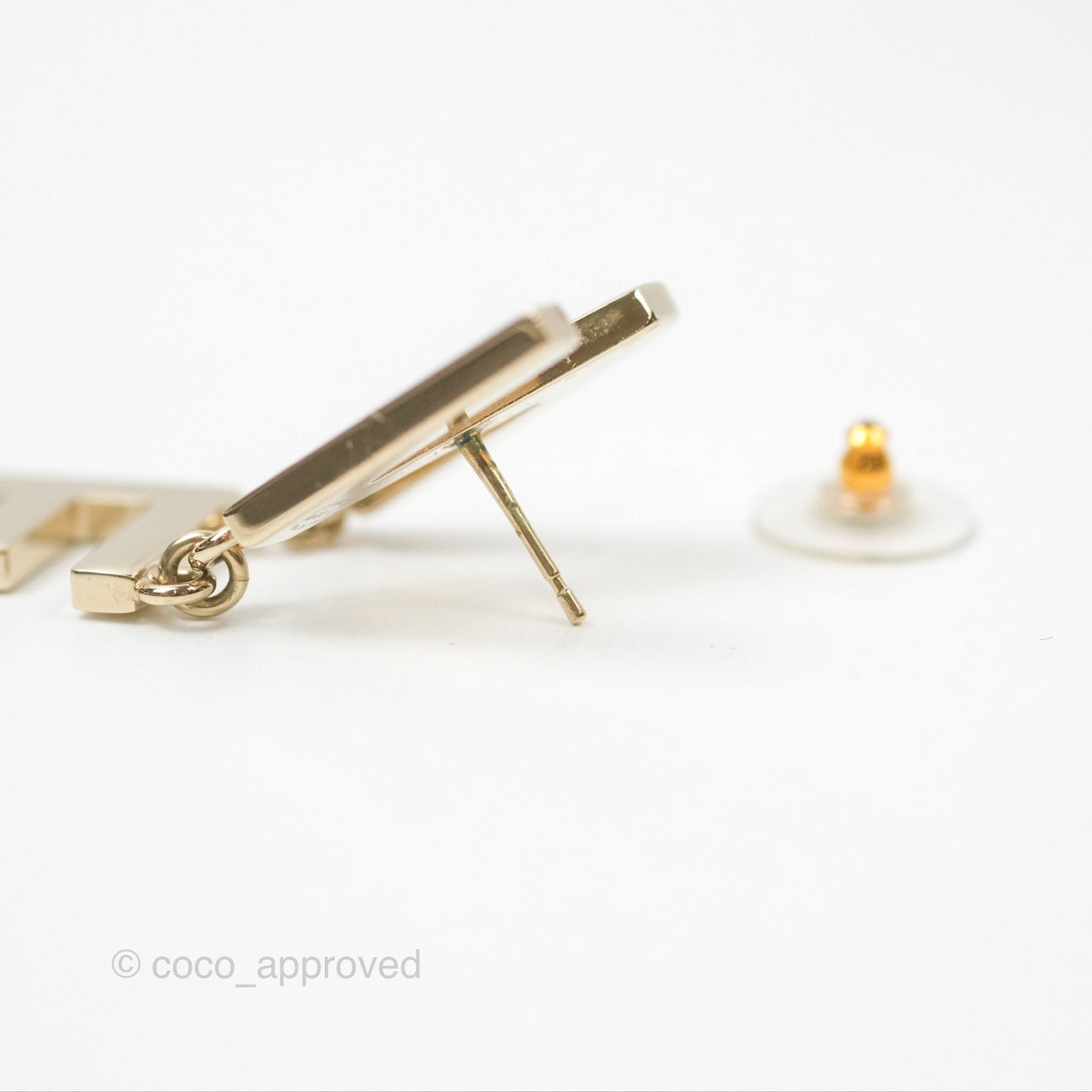 Chanel Letter Cha-Nel Logo Drop Earrings Gold Tone 20V
