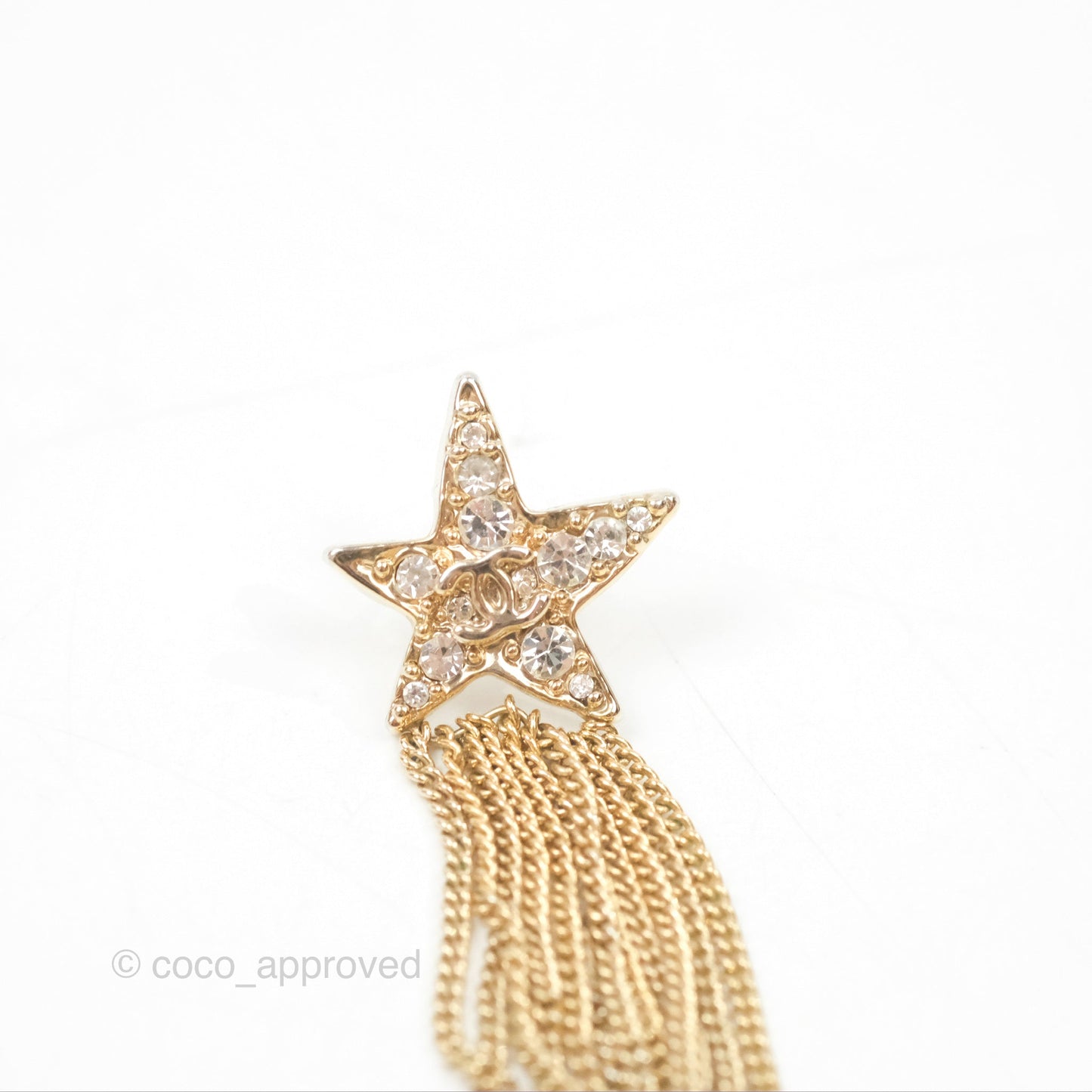 Chanel CC Crystal Star Drop Earrings Gold Tone 17A