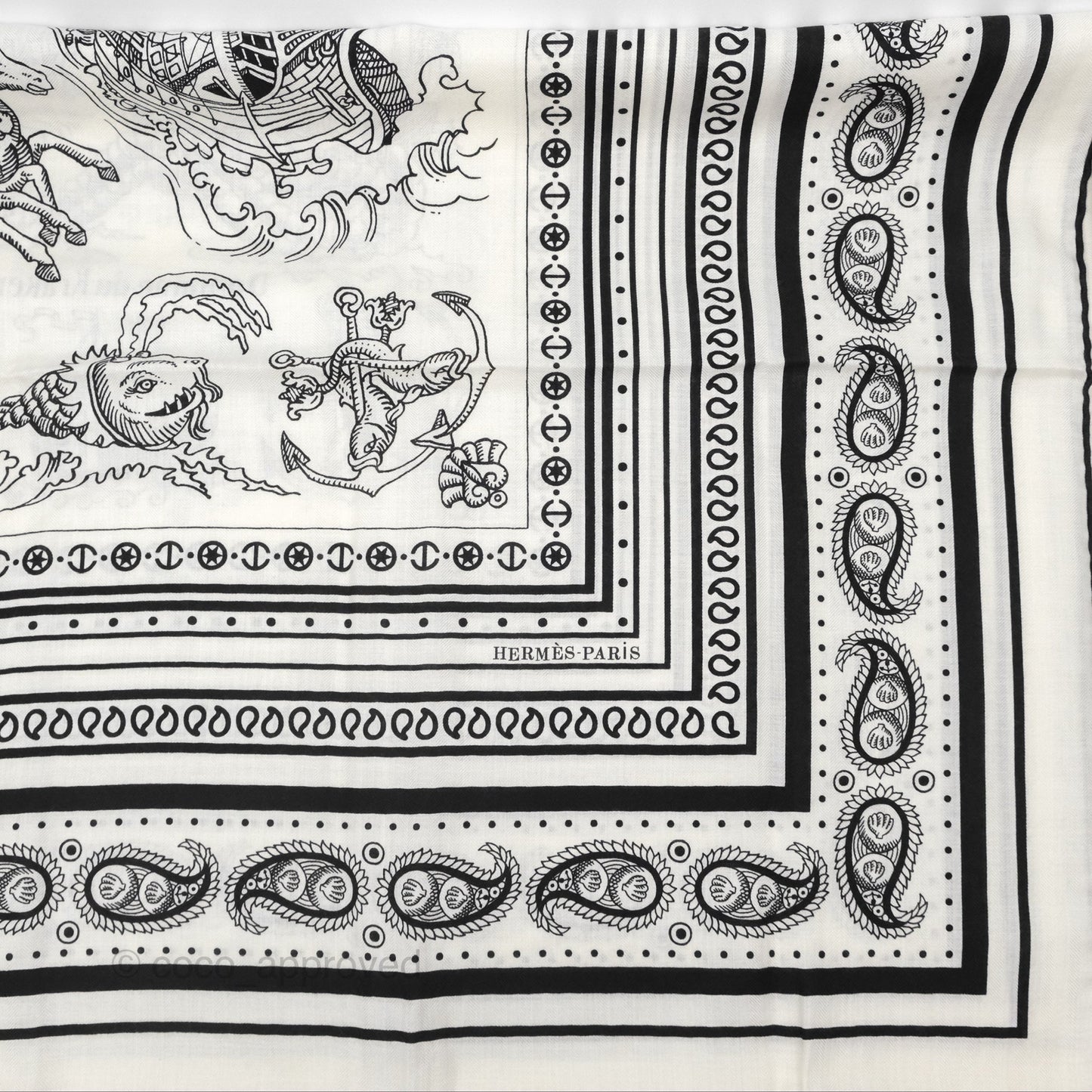 Hermes Cashmere Silk Tatouages Marins Bandana Shawl 140