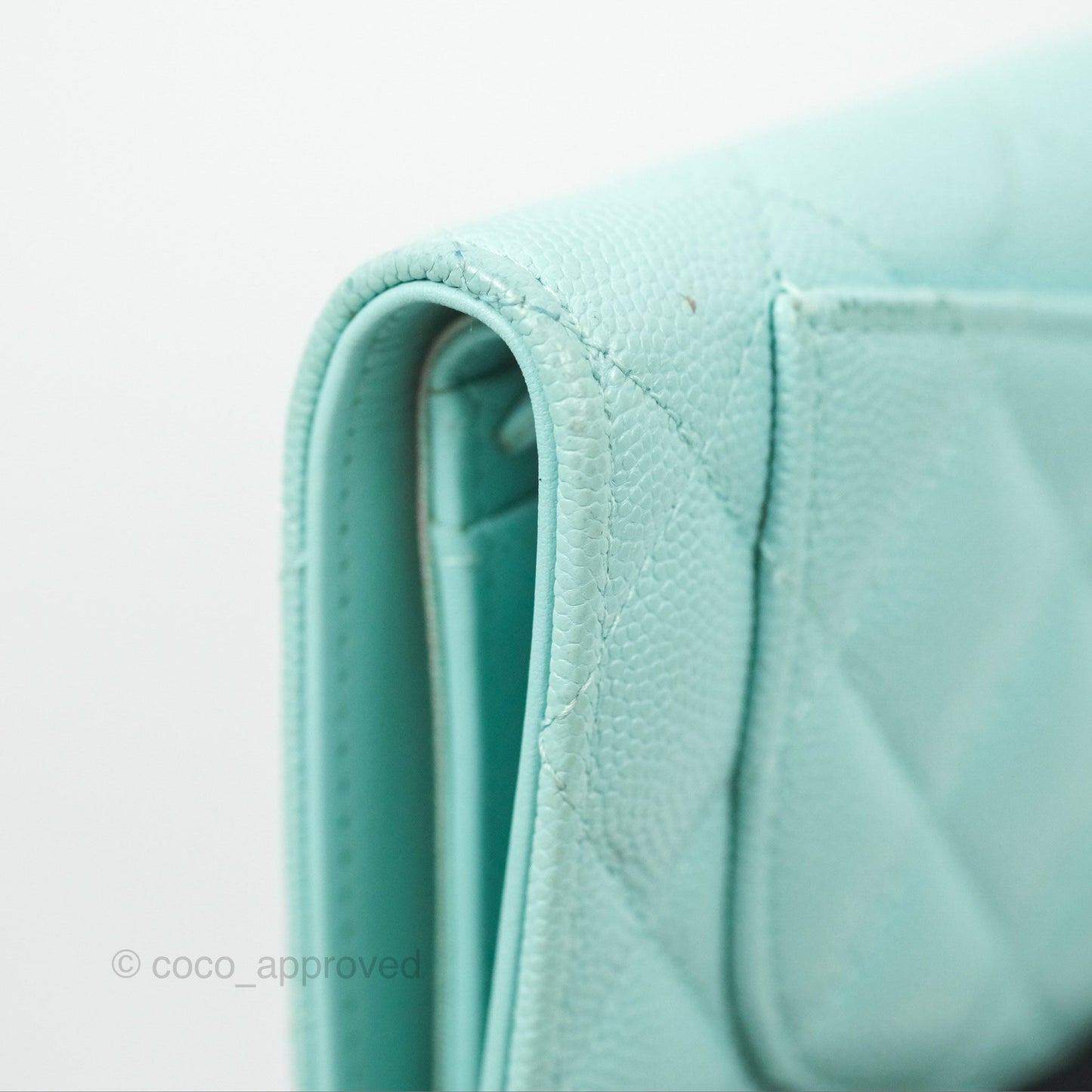 Chanel Classic Quilted Long Wallet Tiffany Blue Caviar Gold Hardware
