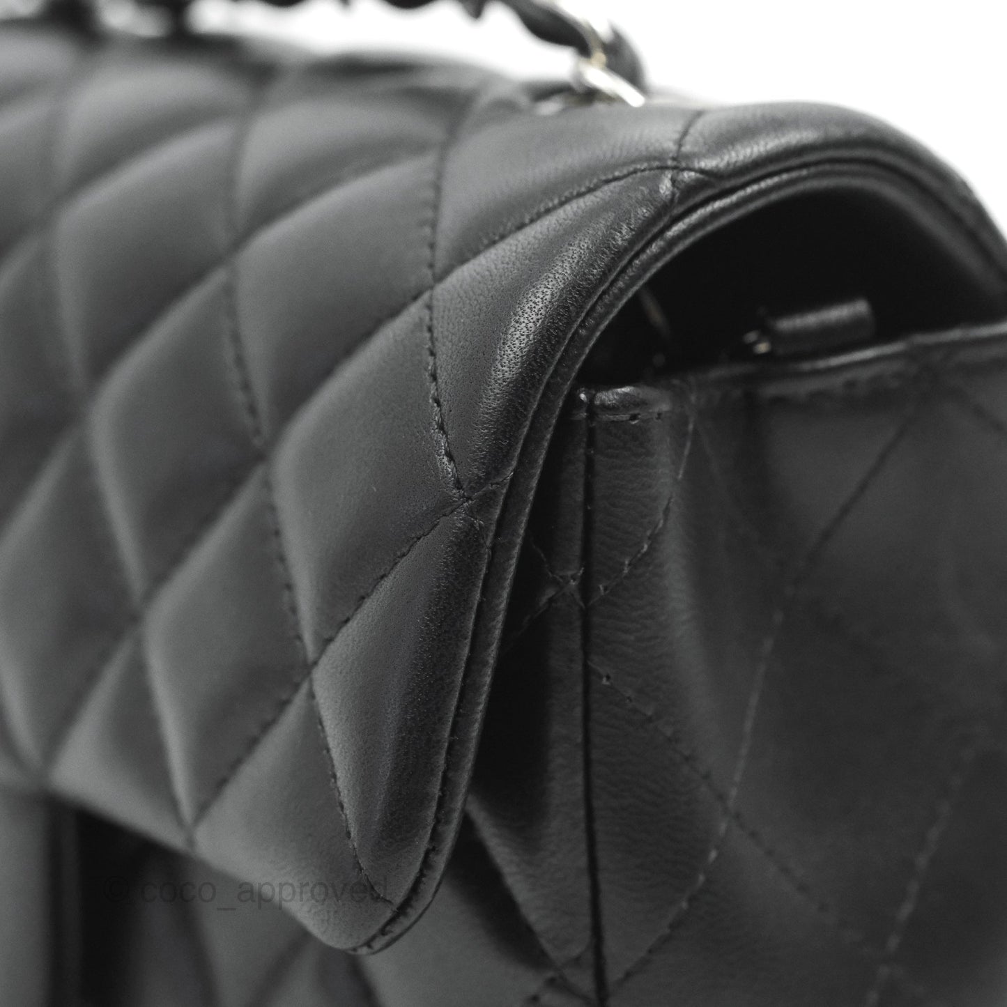 Chanel Quilted Mini Rectangular Flap Black Lambskin Silver Hardware